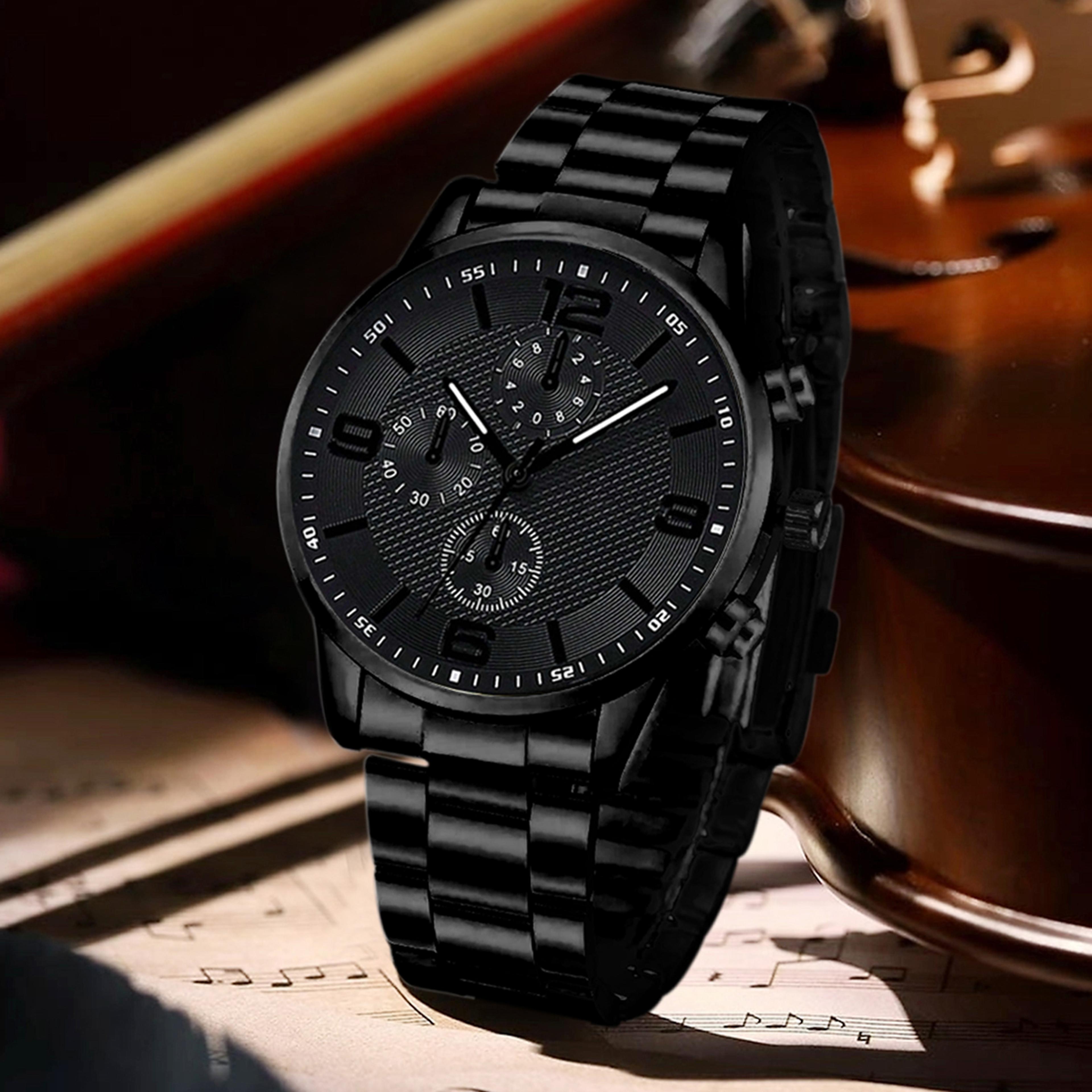 black men's quartz watch set with bracelet necklace ring business fashion gift set
