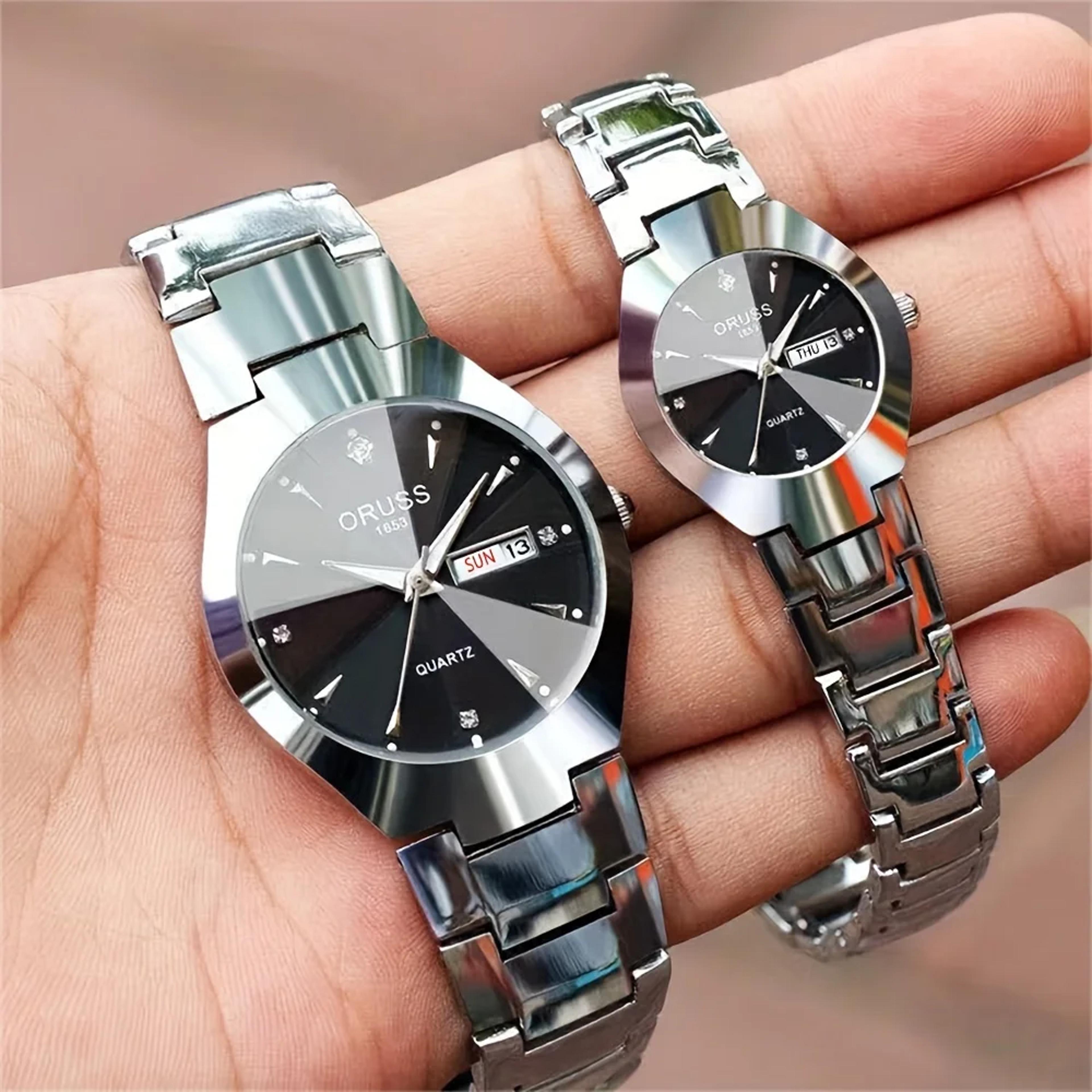 quartz watch set with date display business wrist watch for men & women