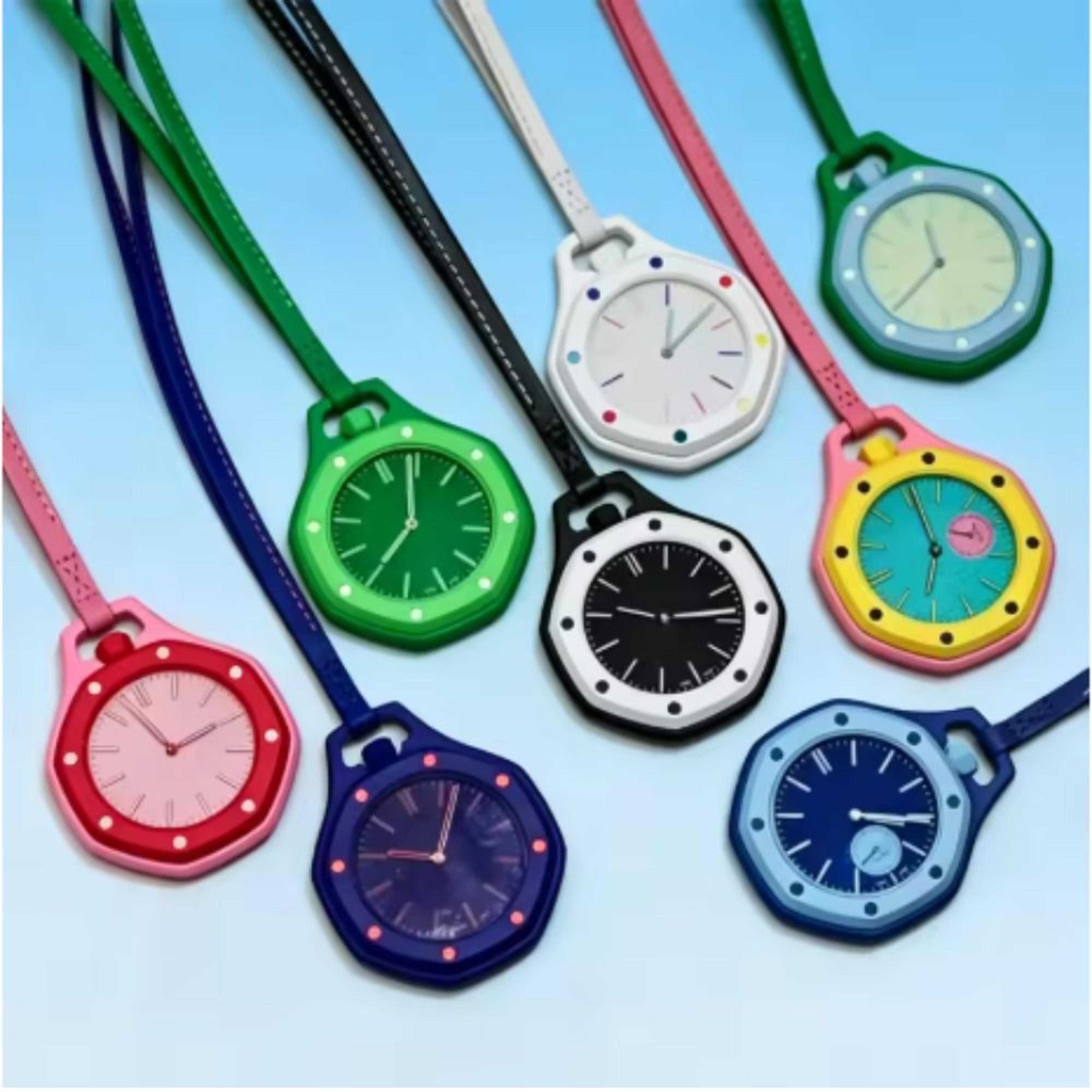 quartz pocket watch octagonal pendant necklace with leather lanyard for men & women