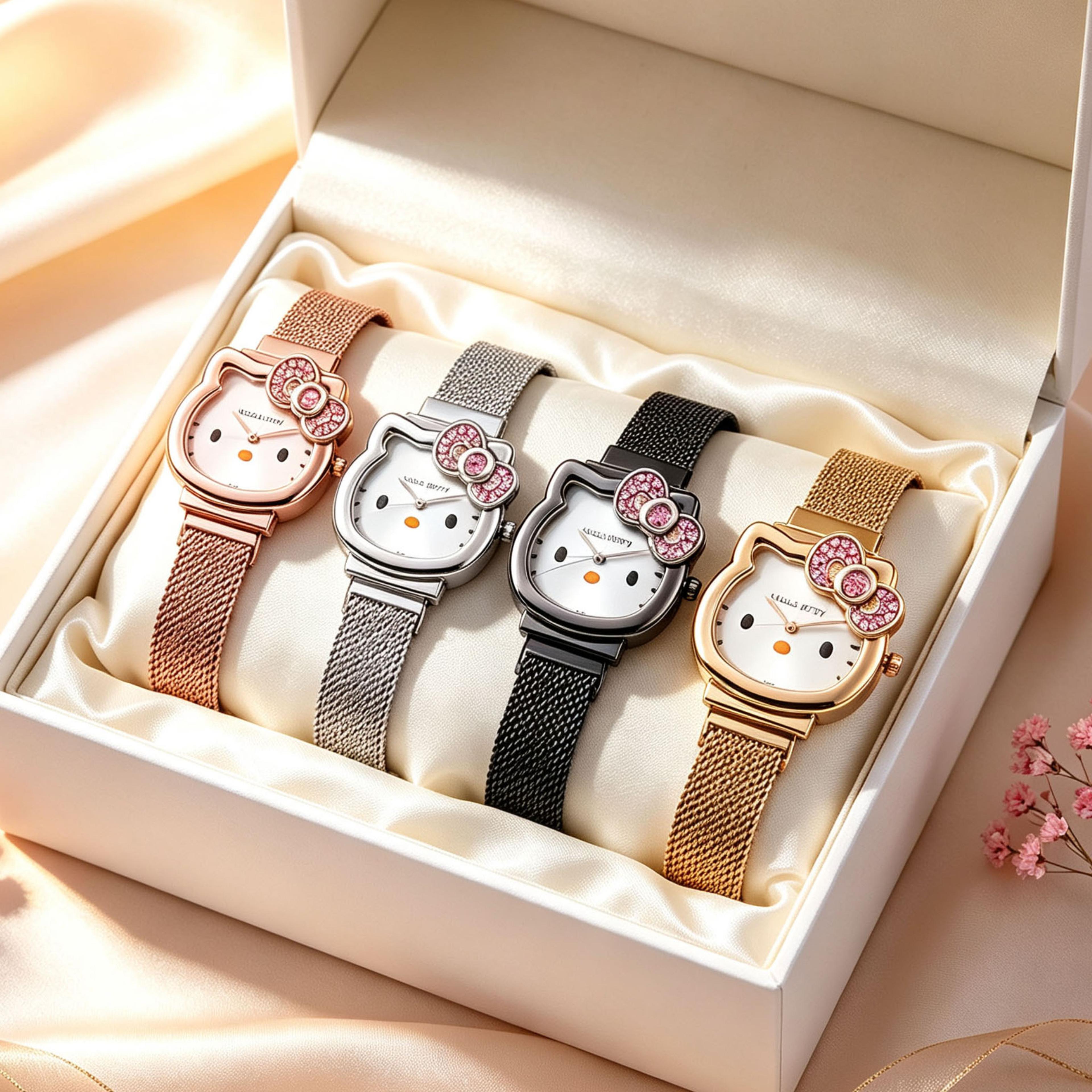 watch for women with quartz movement, elegant mesh strap & bow dial