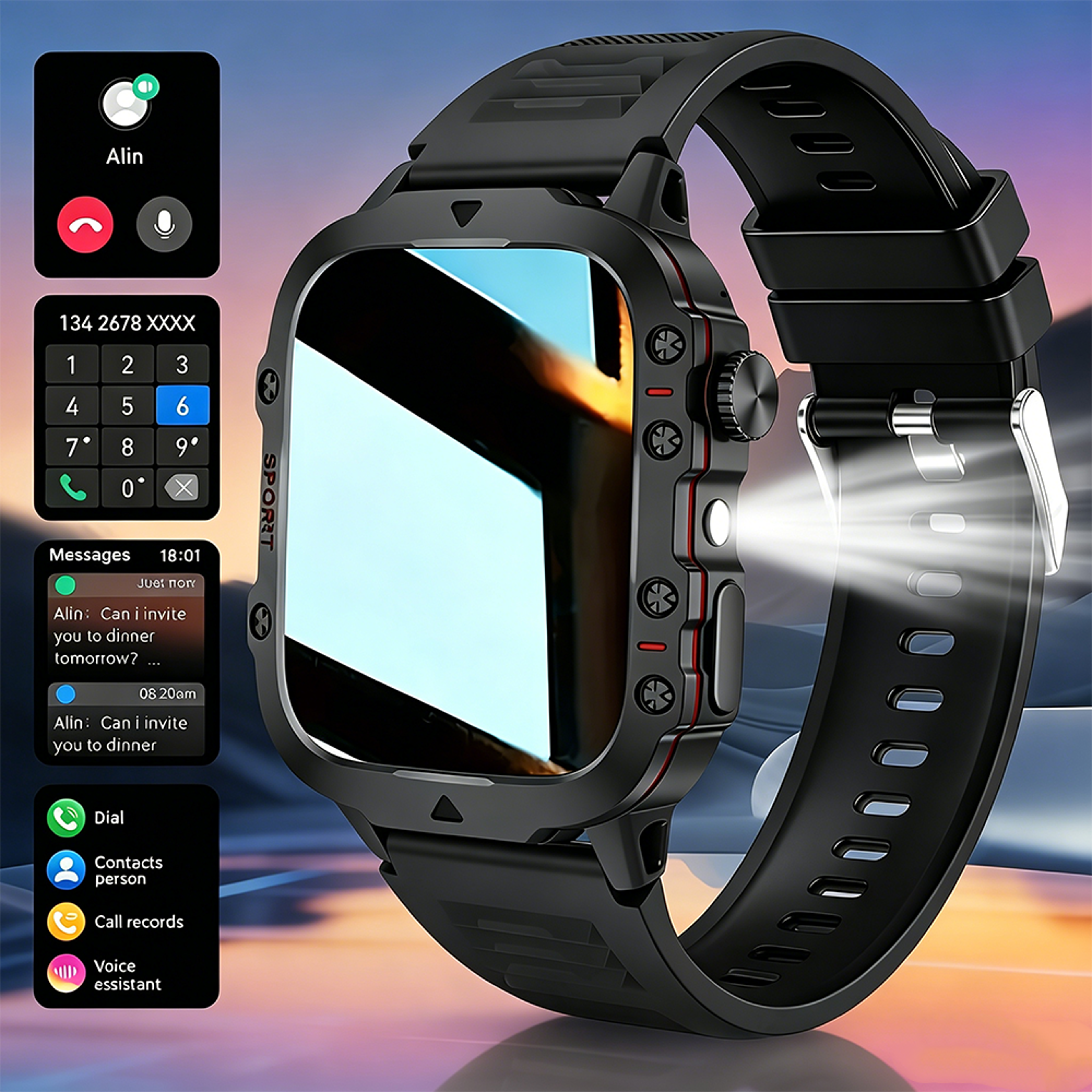 smart bluetooth calling smartwatch with touch screen, sports modes & remote camera control