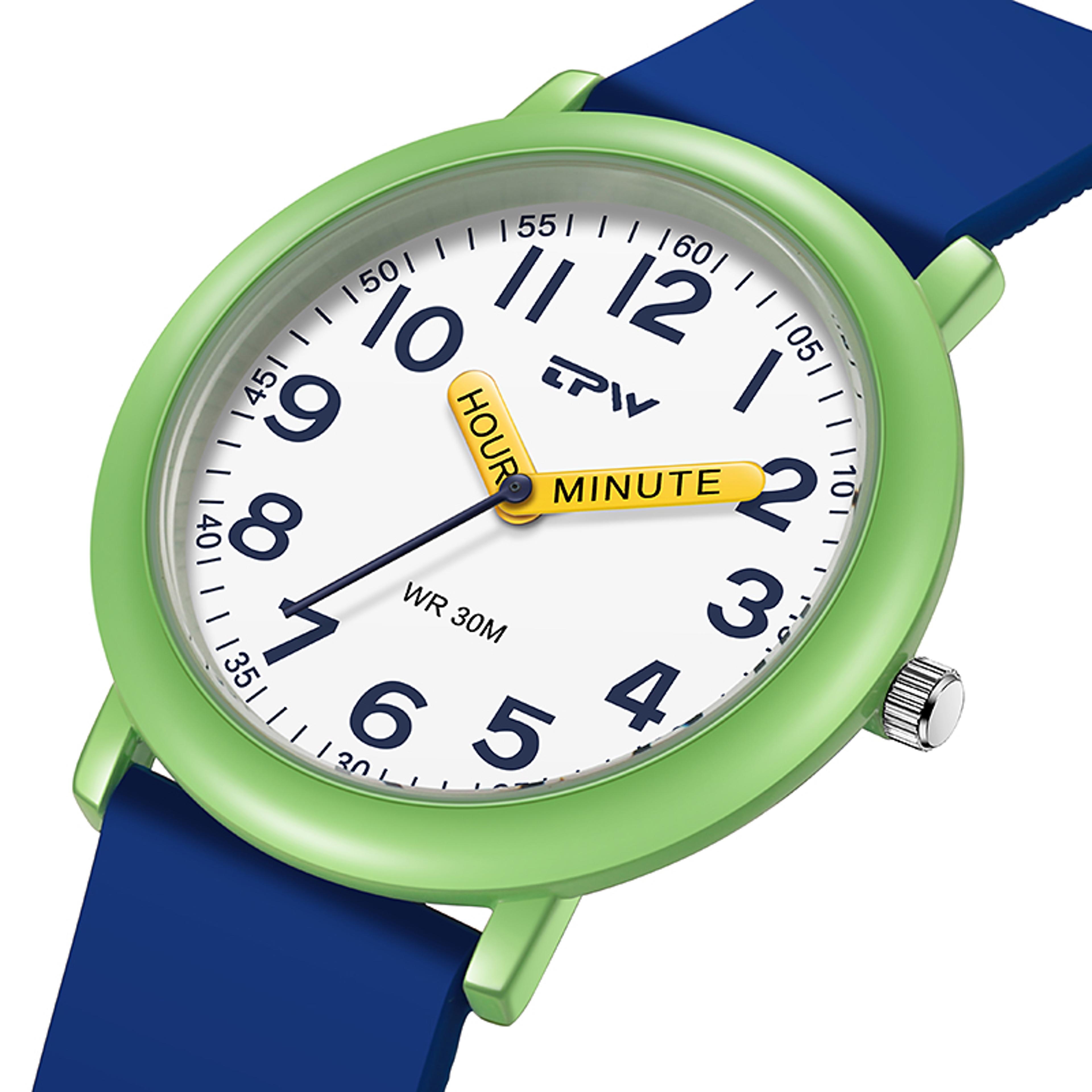 kids learning watch with colorful dial, rubber strap watch & luminous hands for girls