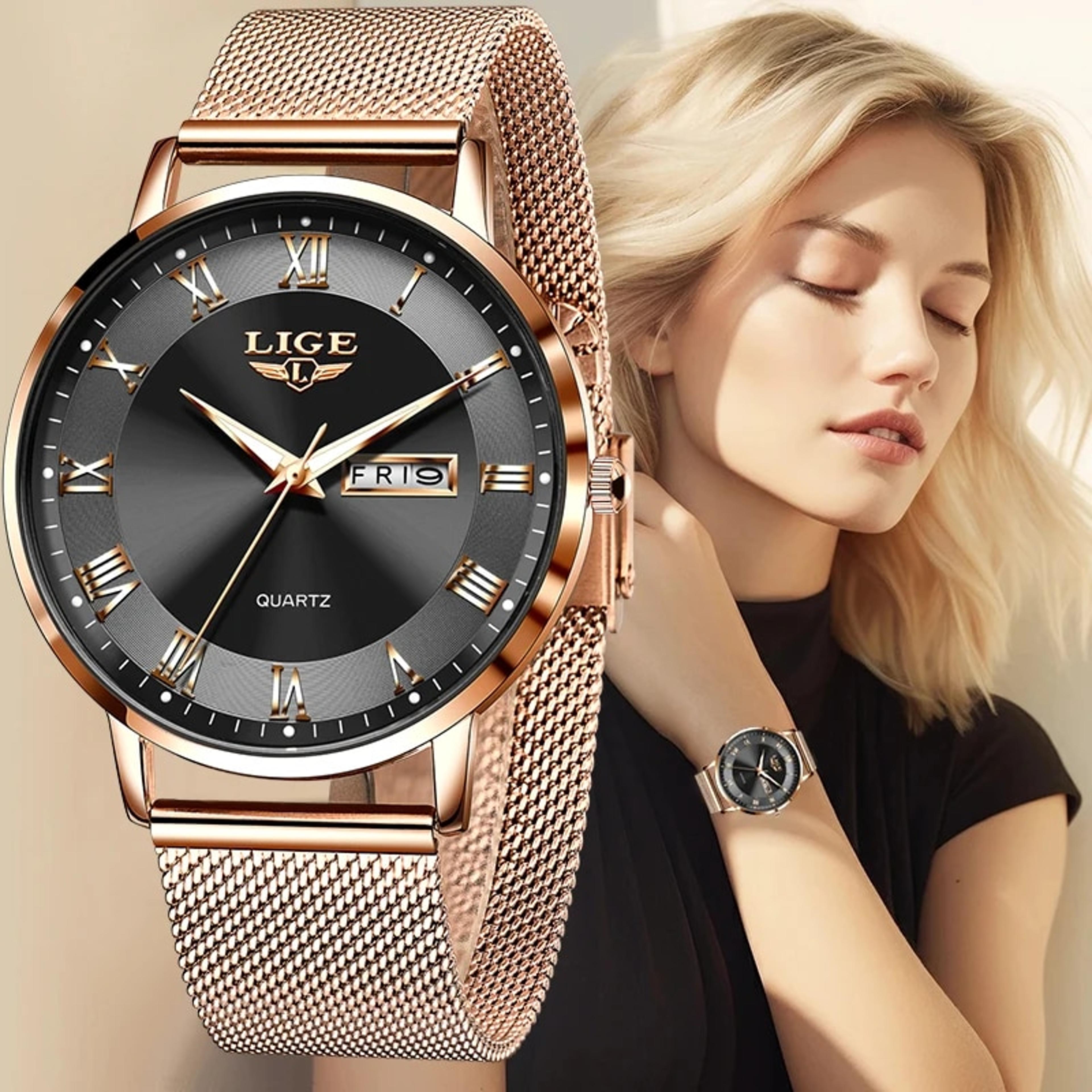 women's luxury quartz watch waterproof stainless steel bracelet watch with luminous dial