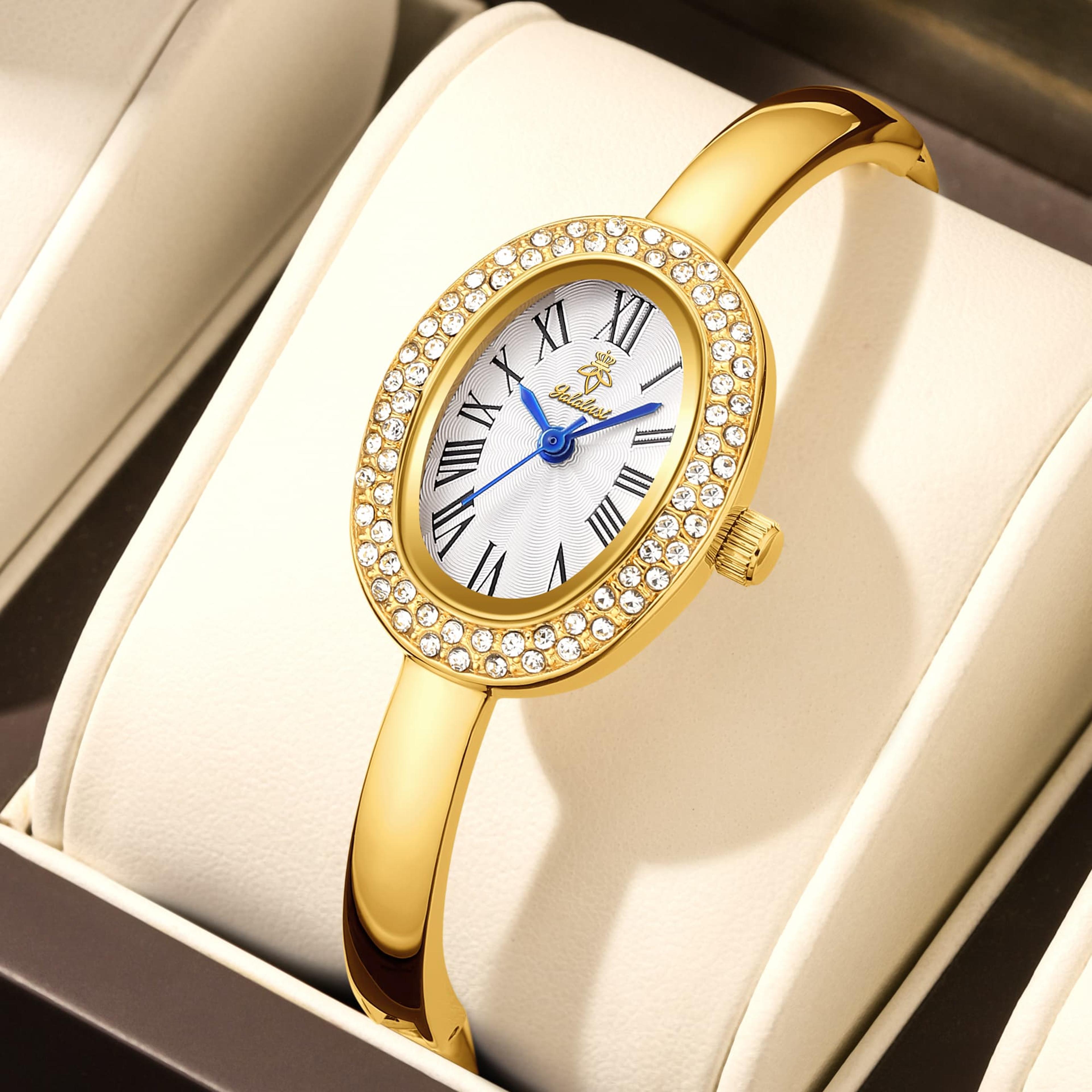 women's bracelet watch gold ladies quartz watch with rhinestone luxury design