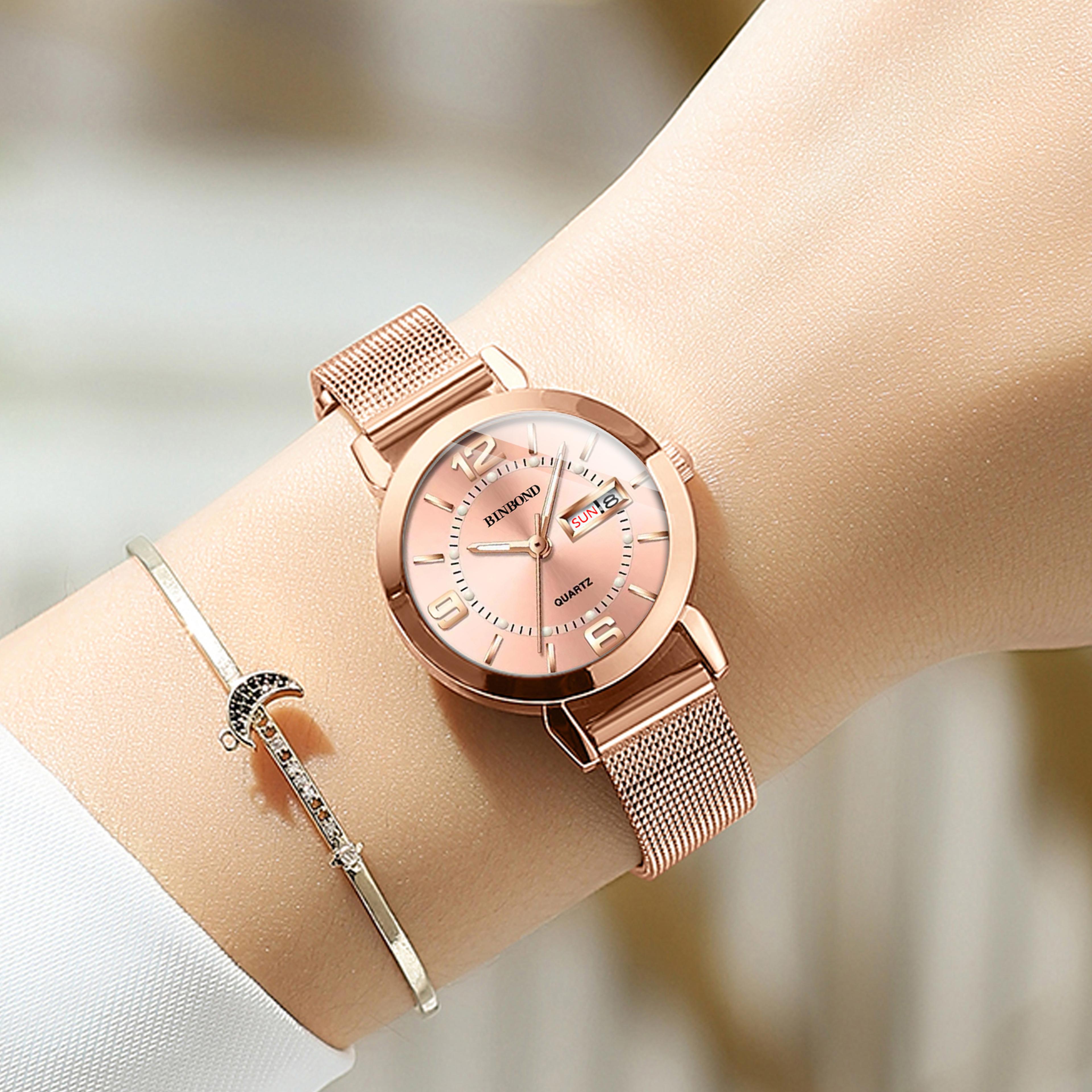 women's quartz watch luxury stainless steel watch with luminous date display