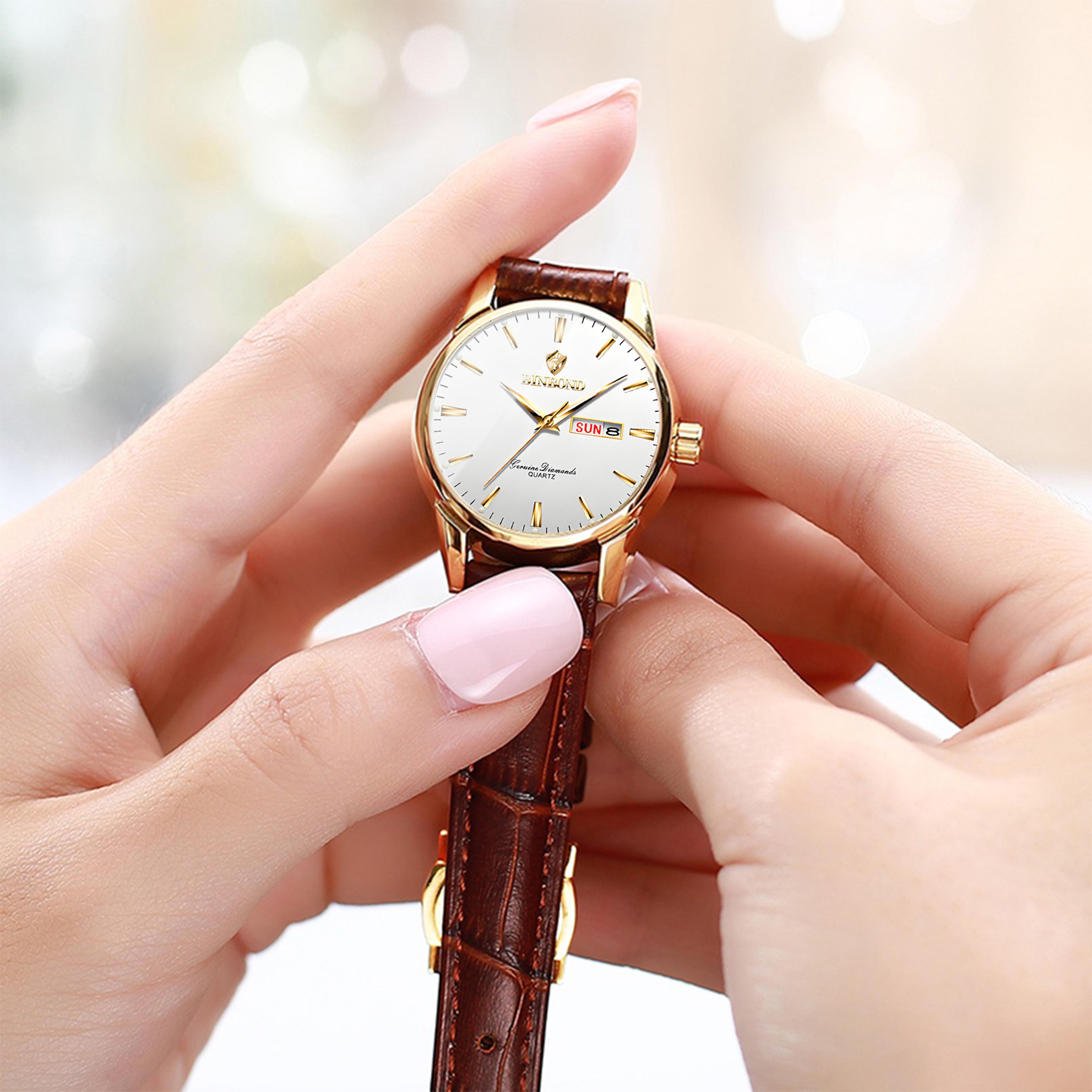 women's quartz watch luxury stainless steel waterproof week & date wristwatch