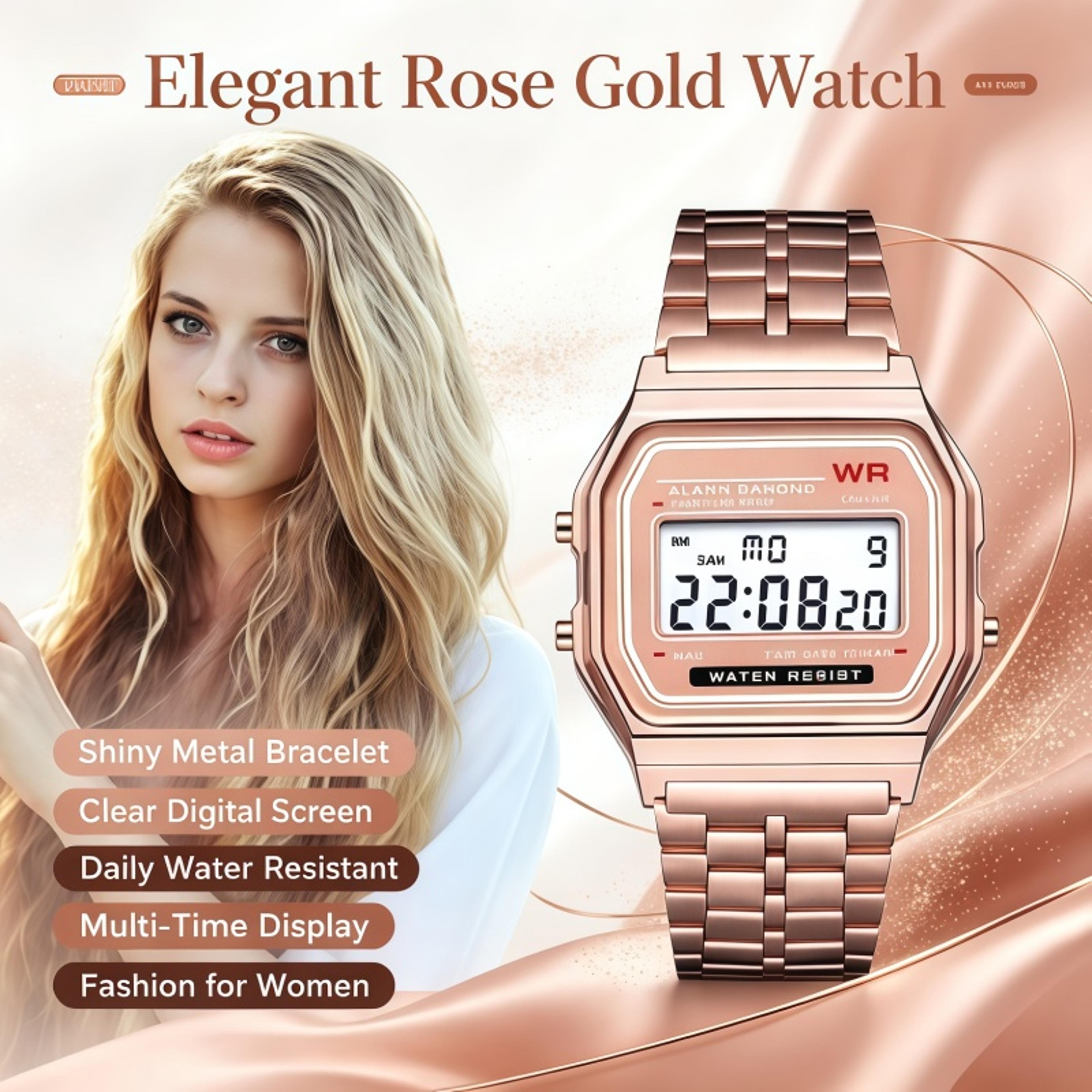 digital watch with stainless steel strap business sports wrist watch for men & women