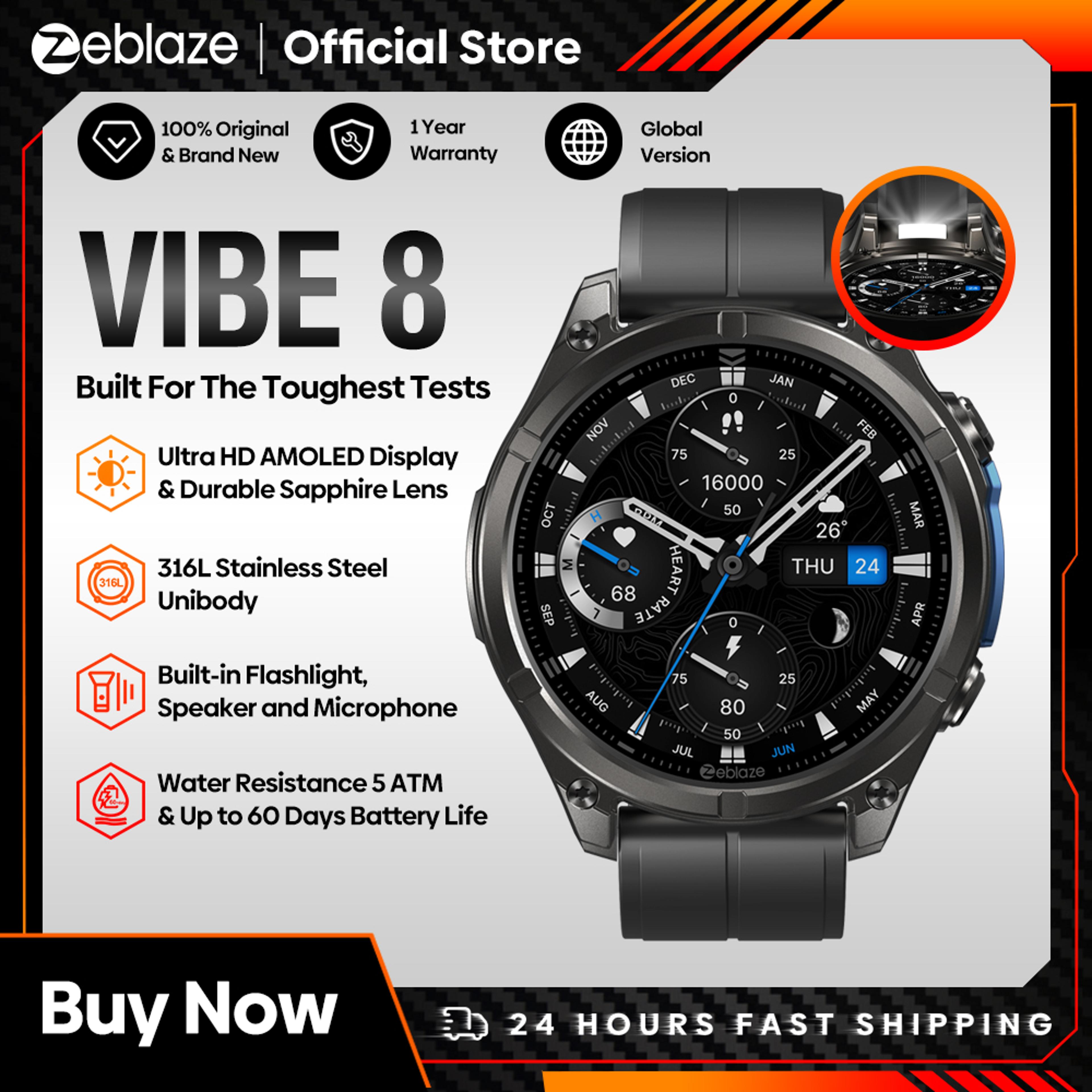 smart watch with voice calling, health monitor & built in flashlight