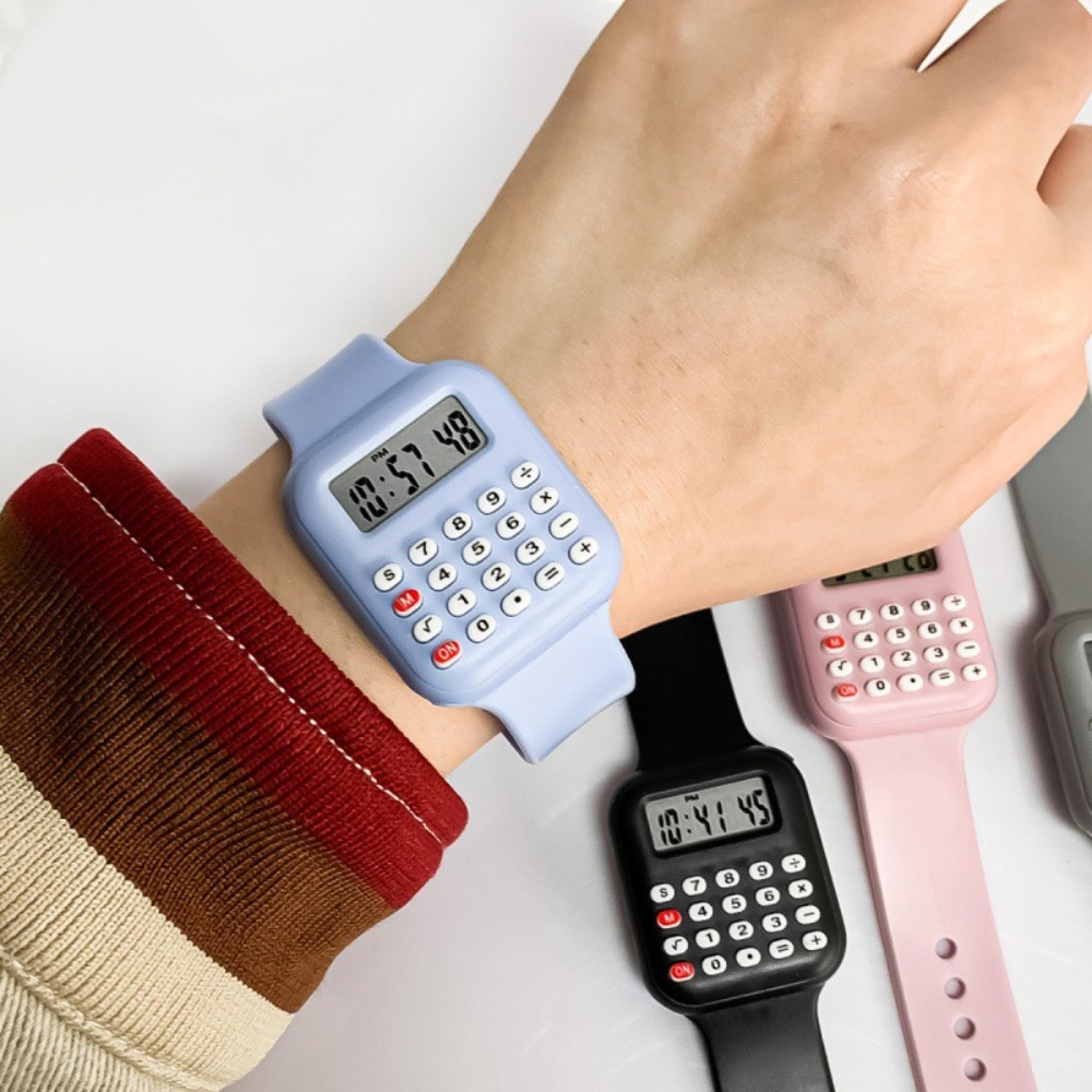 calculator watch digital kids watch with led backlight date alarm rubber strap for boys & girls