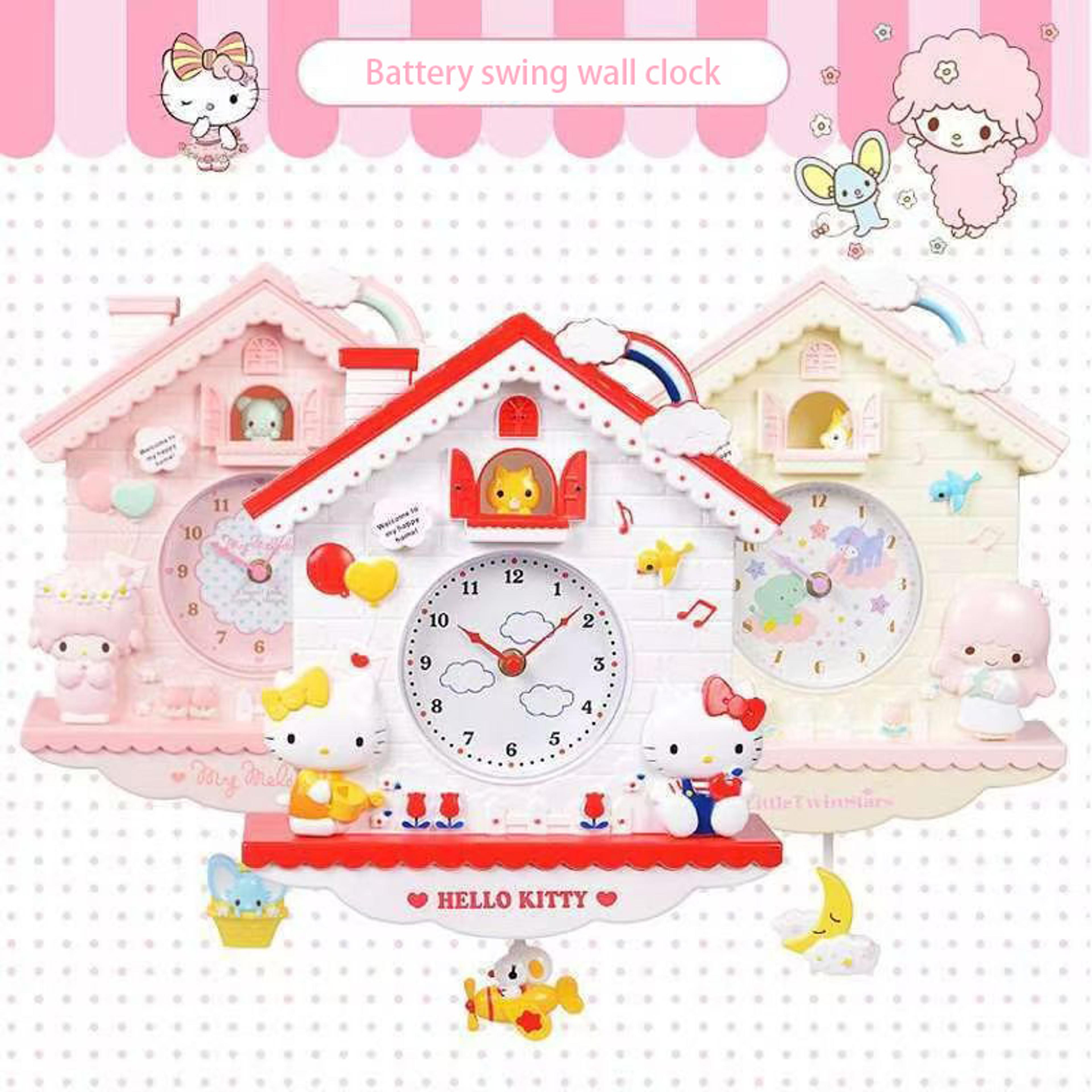 sanrio wall clock cute my melody & pompompurin anime room decor for girls bedroom