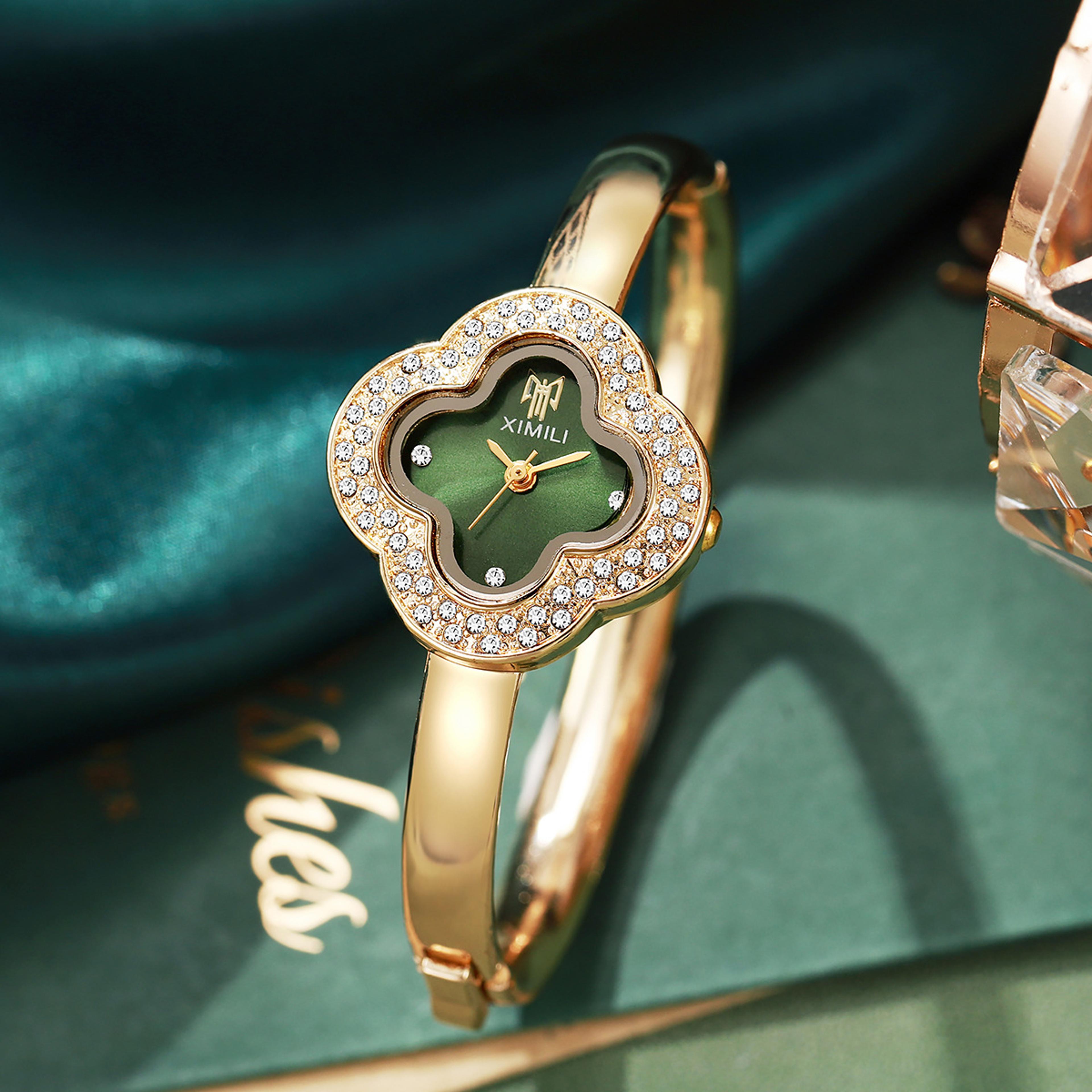 luxury women's bracelet watch with flower dial elegant luxury quartz watch for women