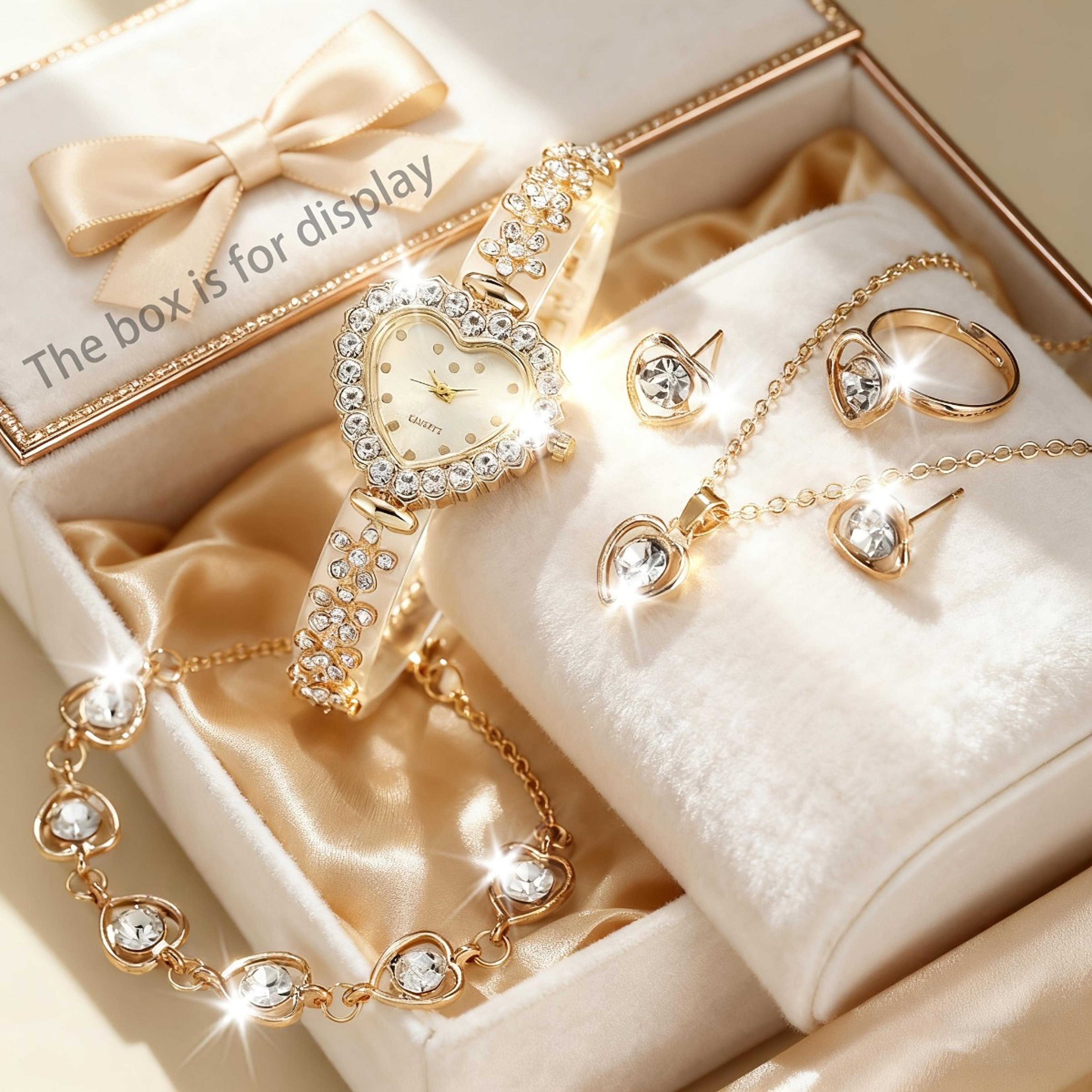elegant women's watch set rhinestone quartz watch & heart jewelry gift collection