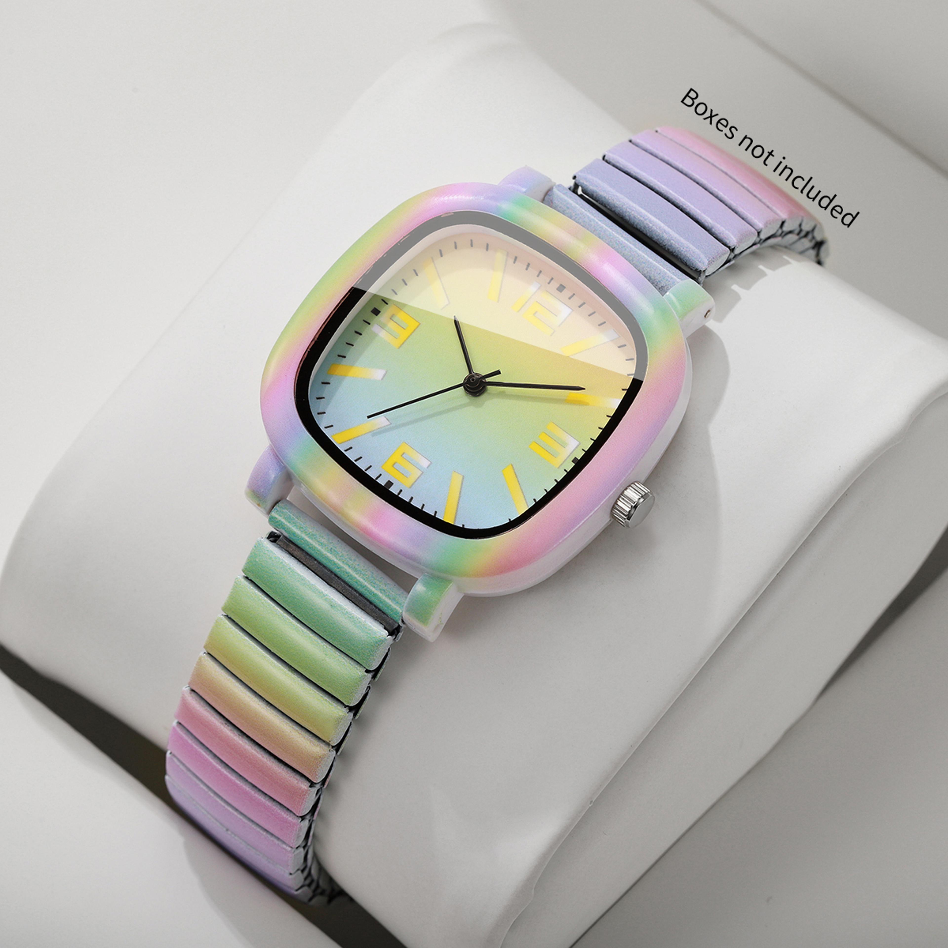 rainbow gradient women's quartz watch with elastic strap colorful square fashion wrist watch