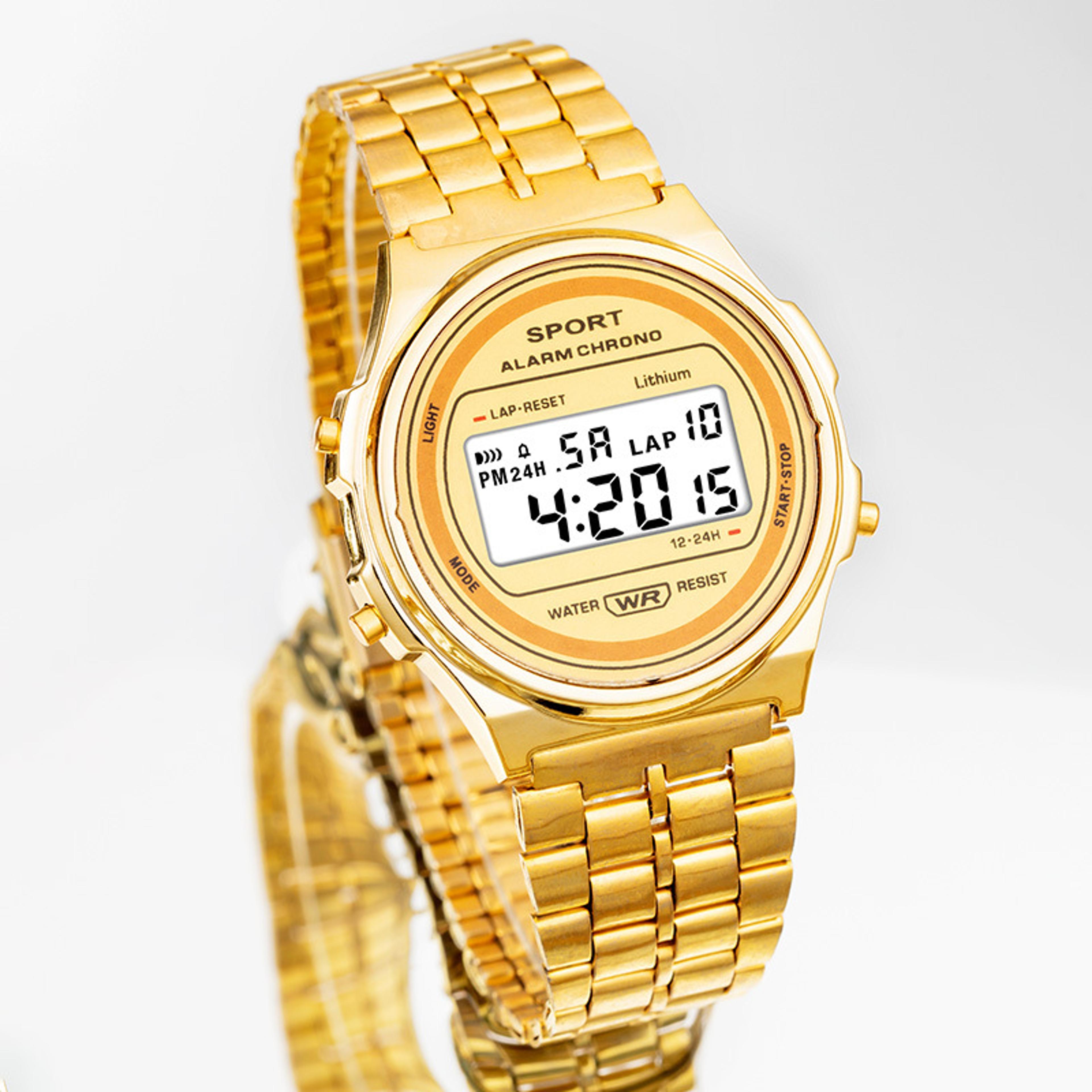 digital watch for women retro stainless steel strap waterproof led sports wristwatch