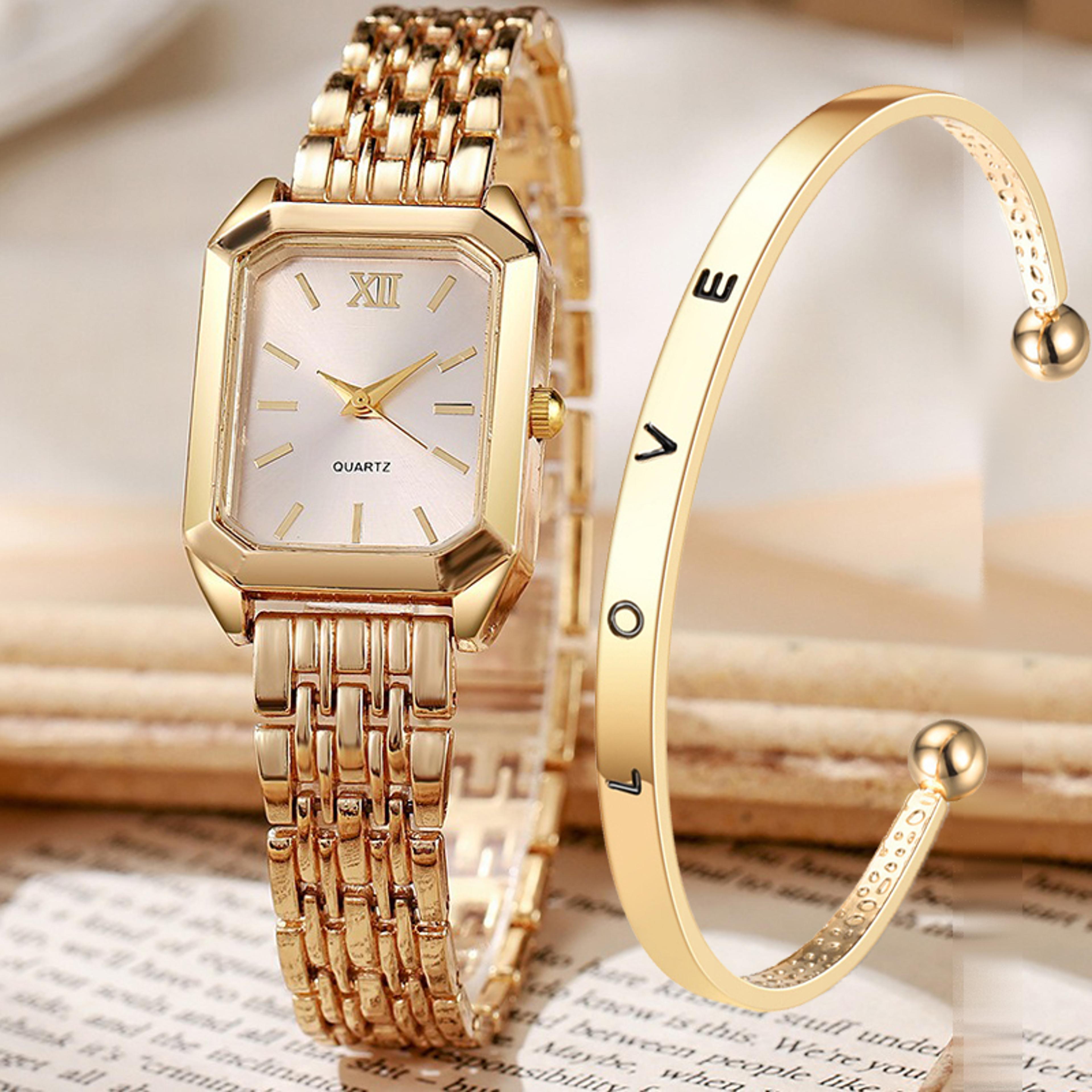 luxury women's quartz watch & watch and bracelet set for women elegant gold business wristwatch gift