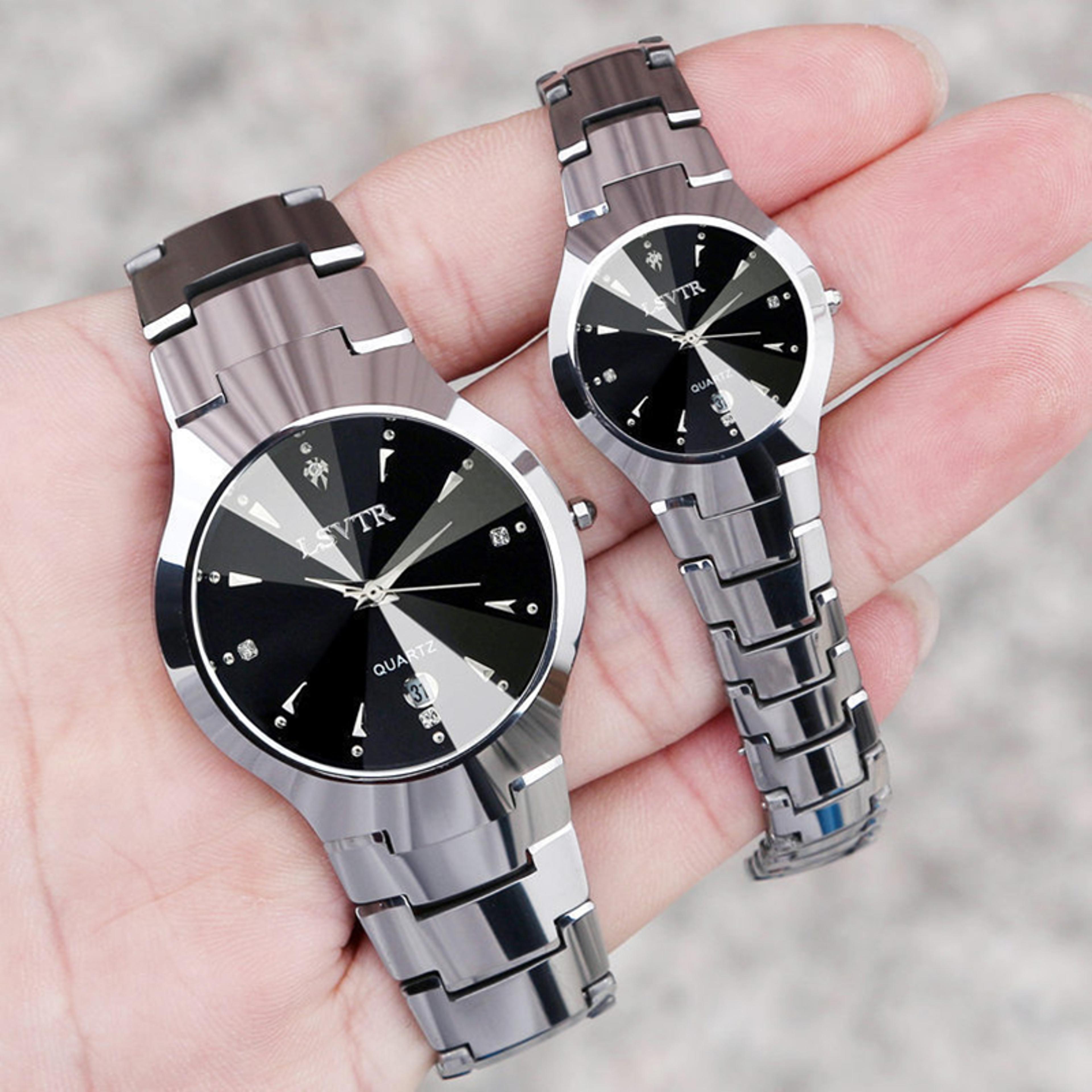 couple quartz watch luxury business watch with calendar date & waterproof stainless steel design