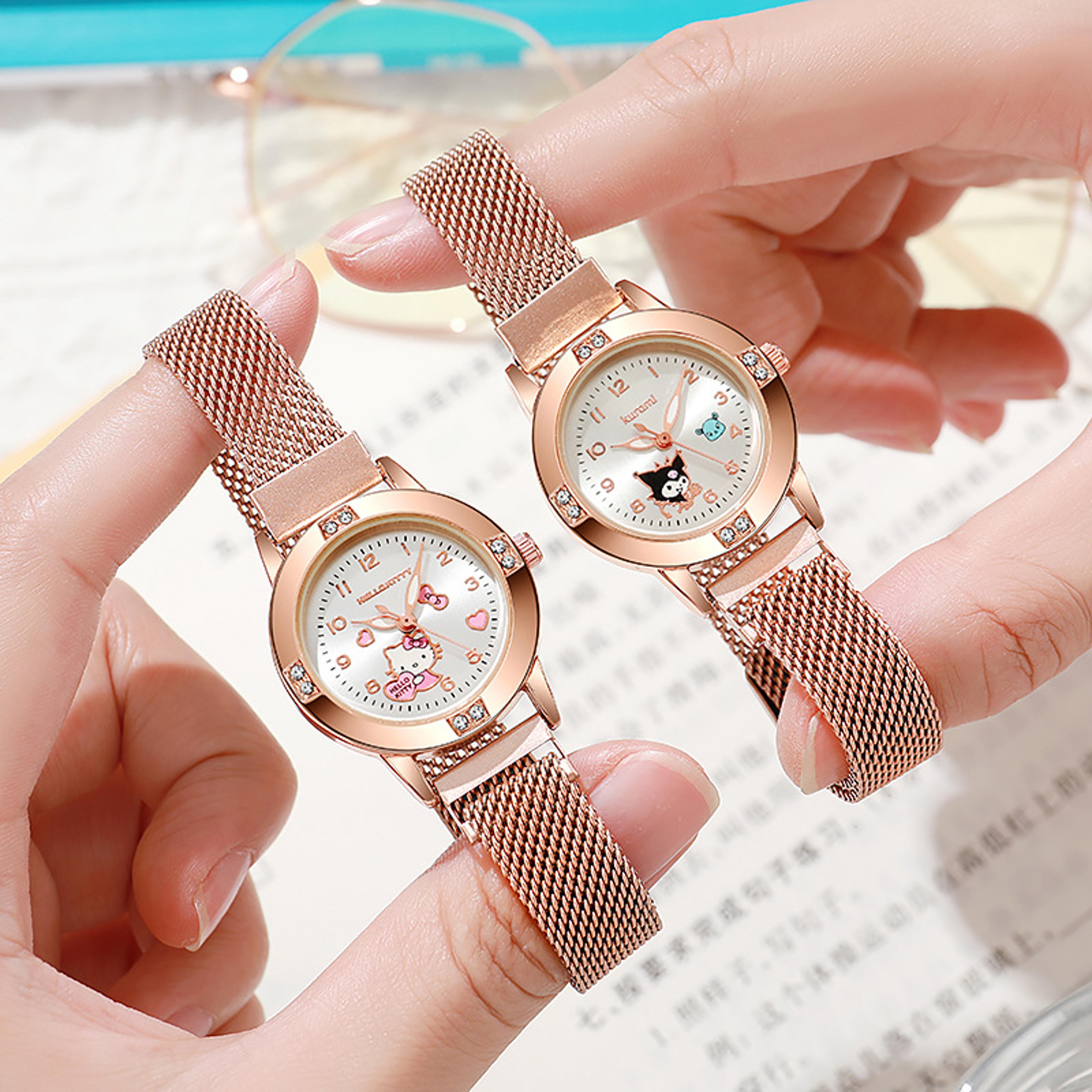 kitty crystal bow magnetic watch for women cute kawaii quartz bracelet watch
