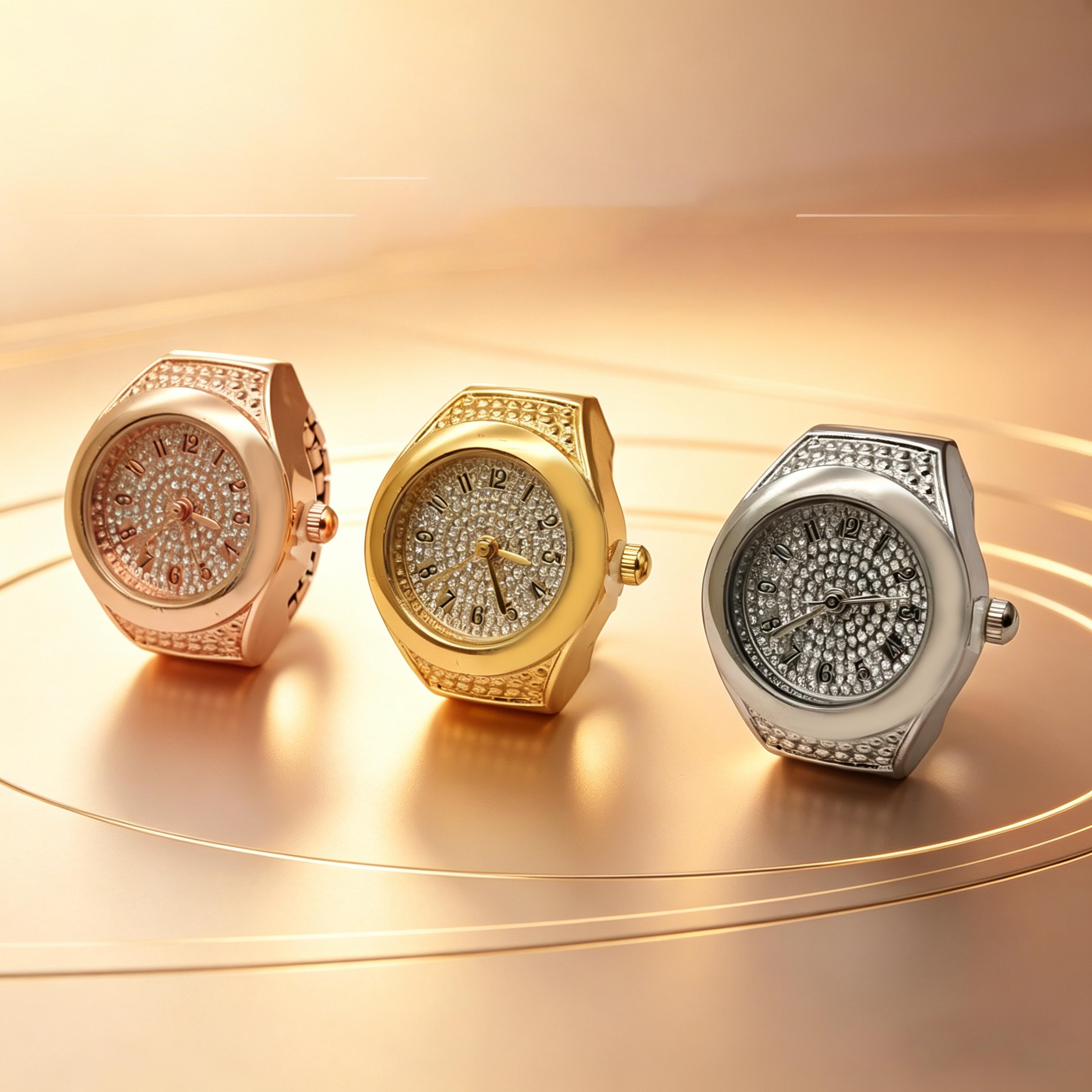 sparkling rhinestone ring watch for women mini quartz ring watch fashion jewelry timepiece