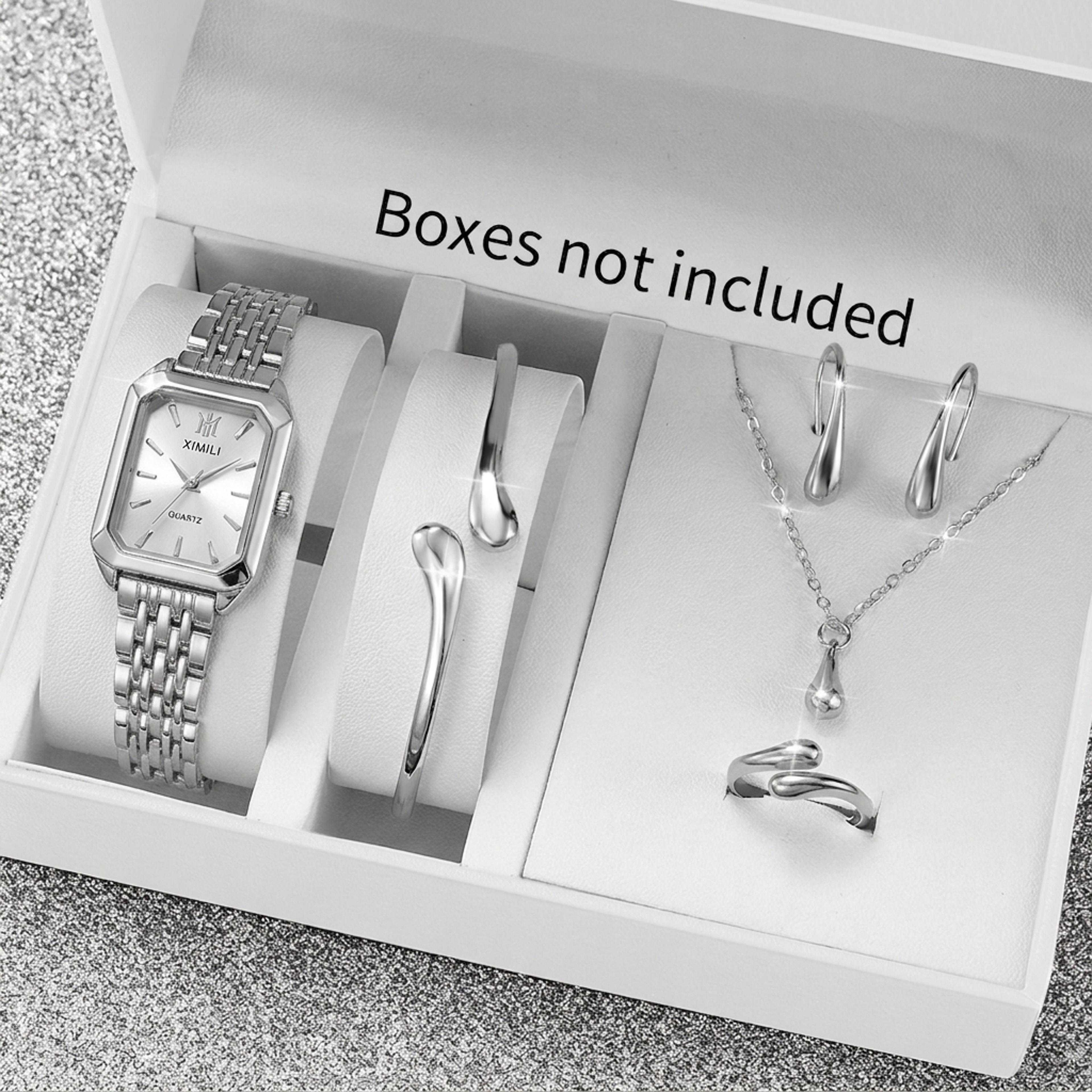 elegant women's quartz watch set with rectangle dial & fashion jewelry gift collection