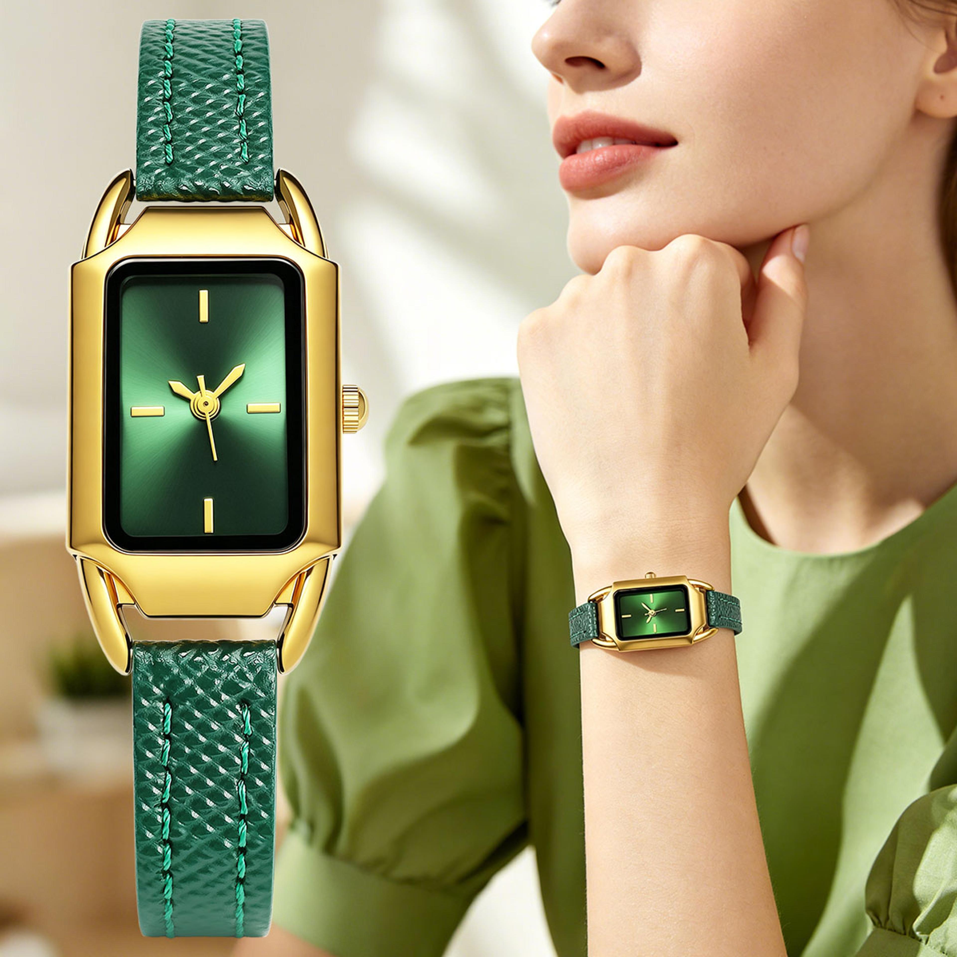 women's rectangle quartz watch with pu leather strap elegant minimalist casual wristwatch