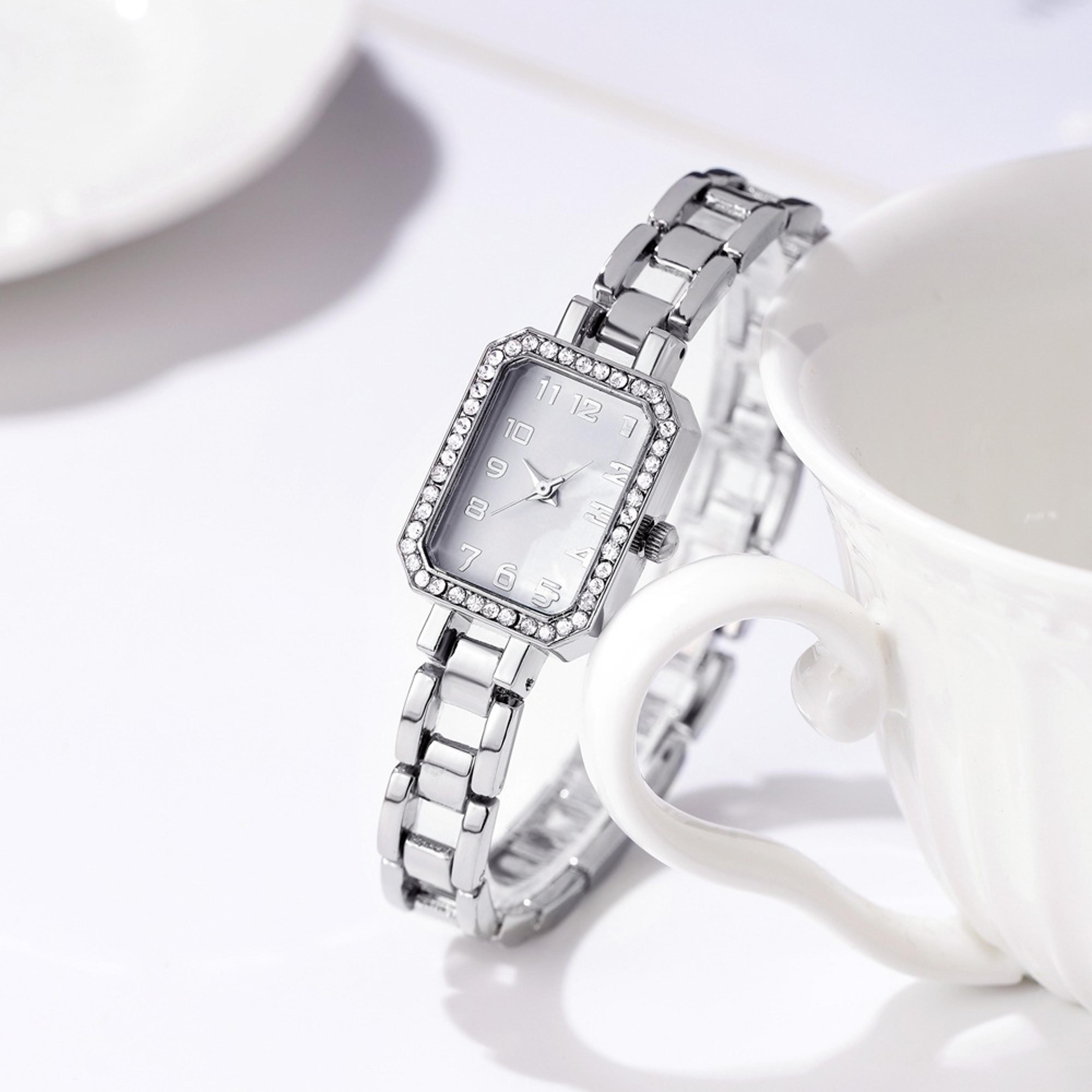 luxury women's square watch with diamond bezel gold stainless steel quartz bracelet