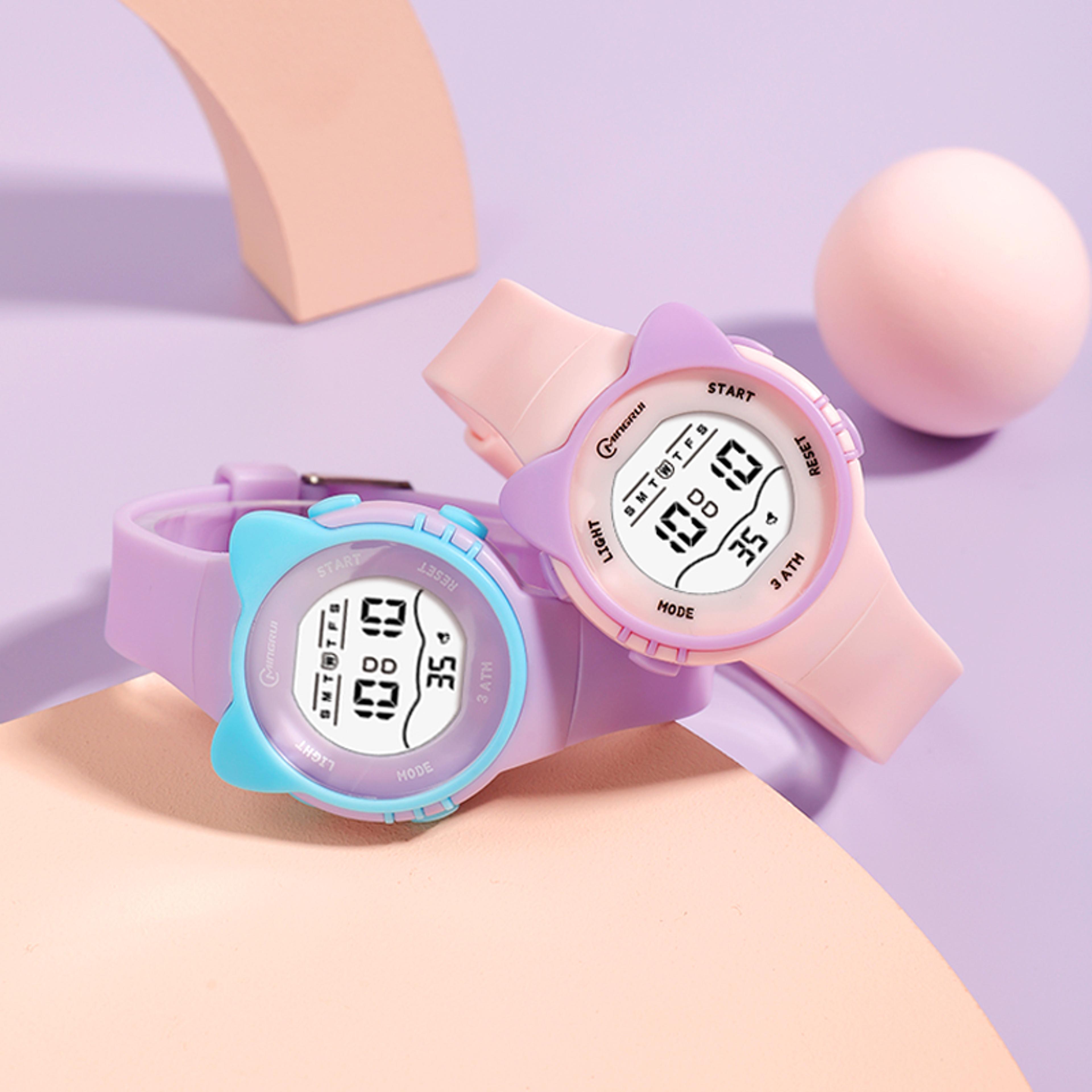 cute kids digital watch with alarm, waterproof led display & meow star design for girls and boys