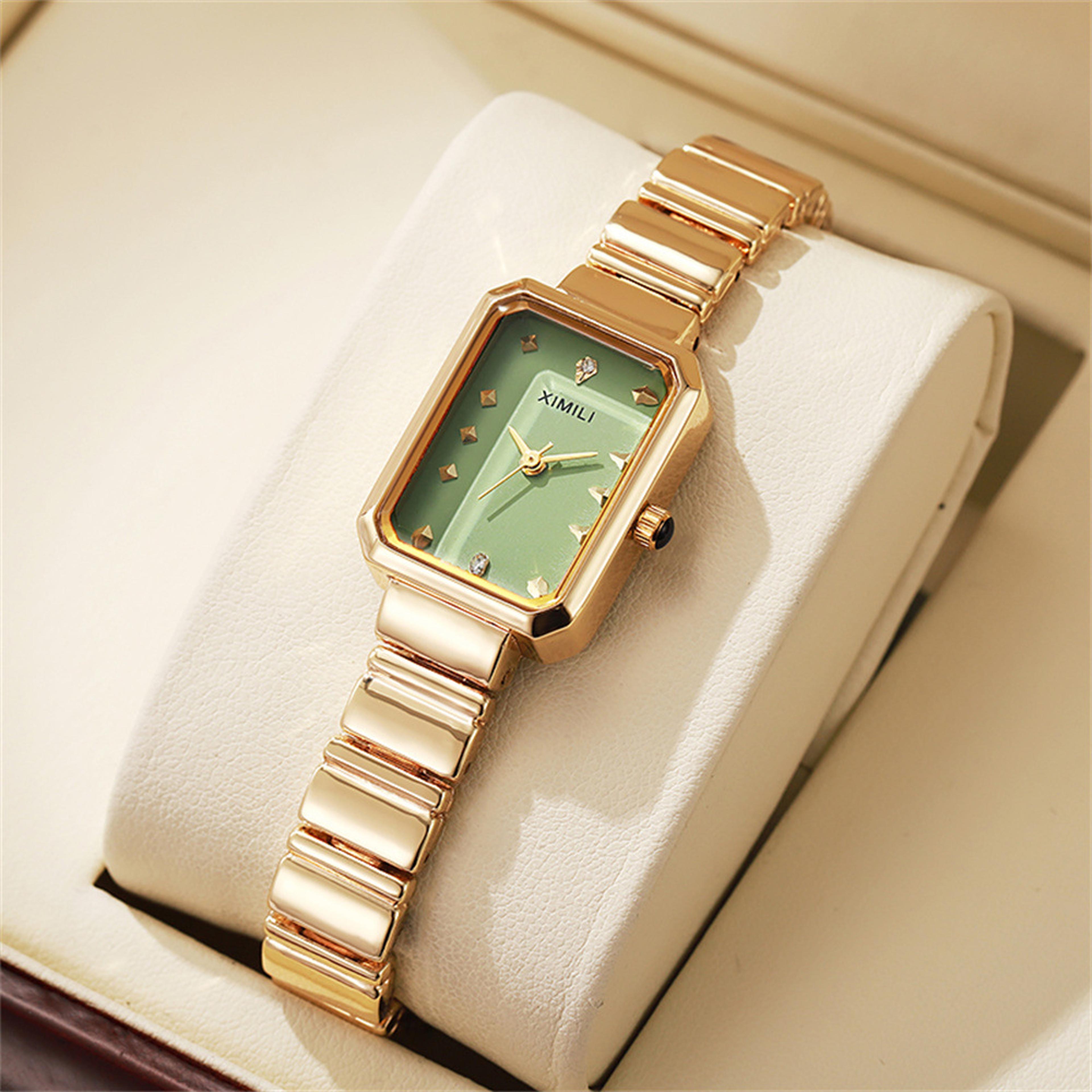 elegant women's gold square watch with stainless steel bracelet minimalist quartz watch for everyday style