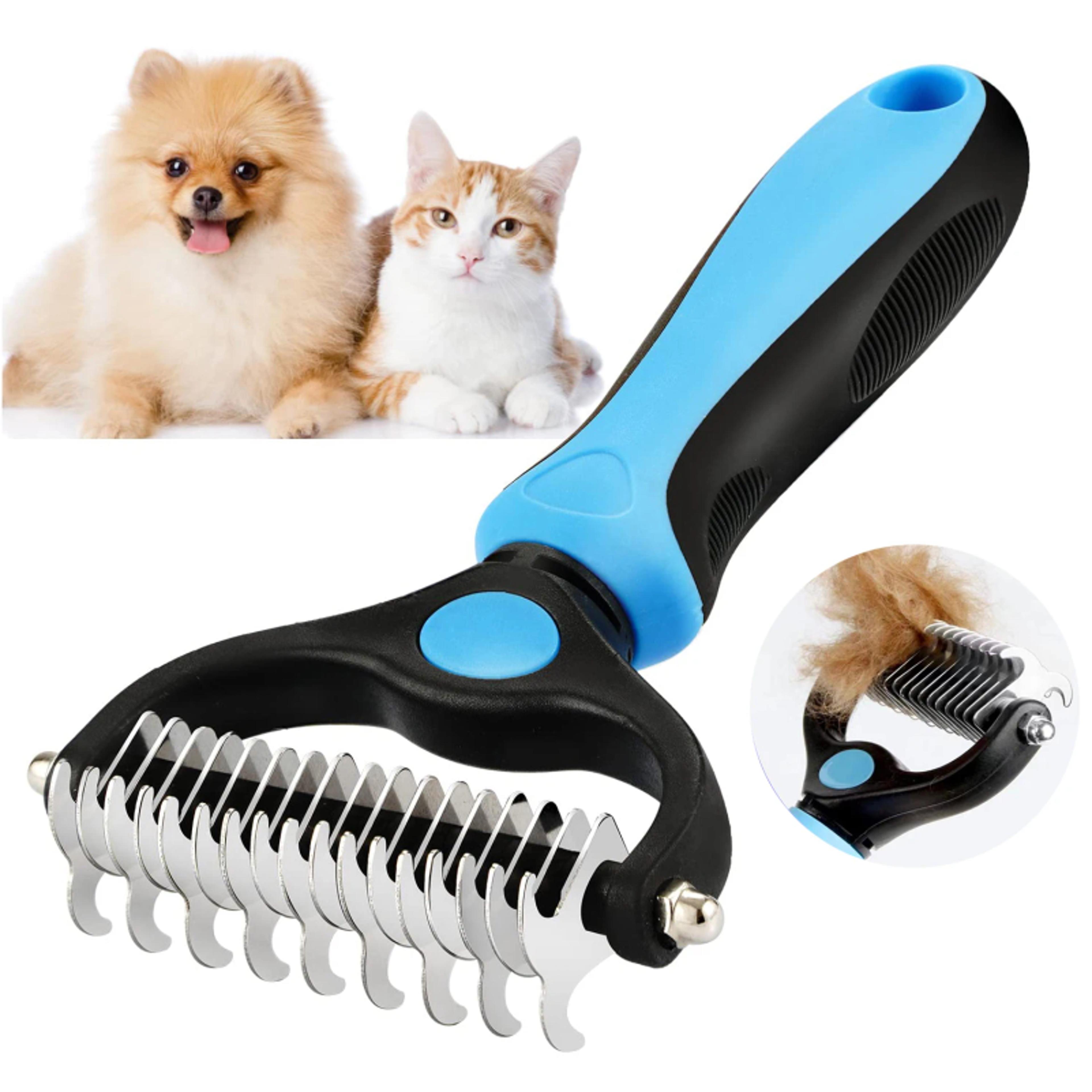 professional pet deshedding brush dual-sided dog grooming brush & cat dematting comb