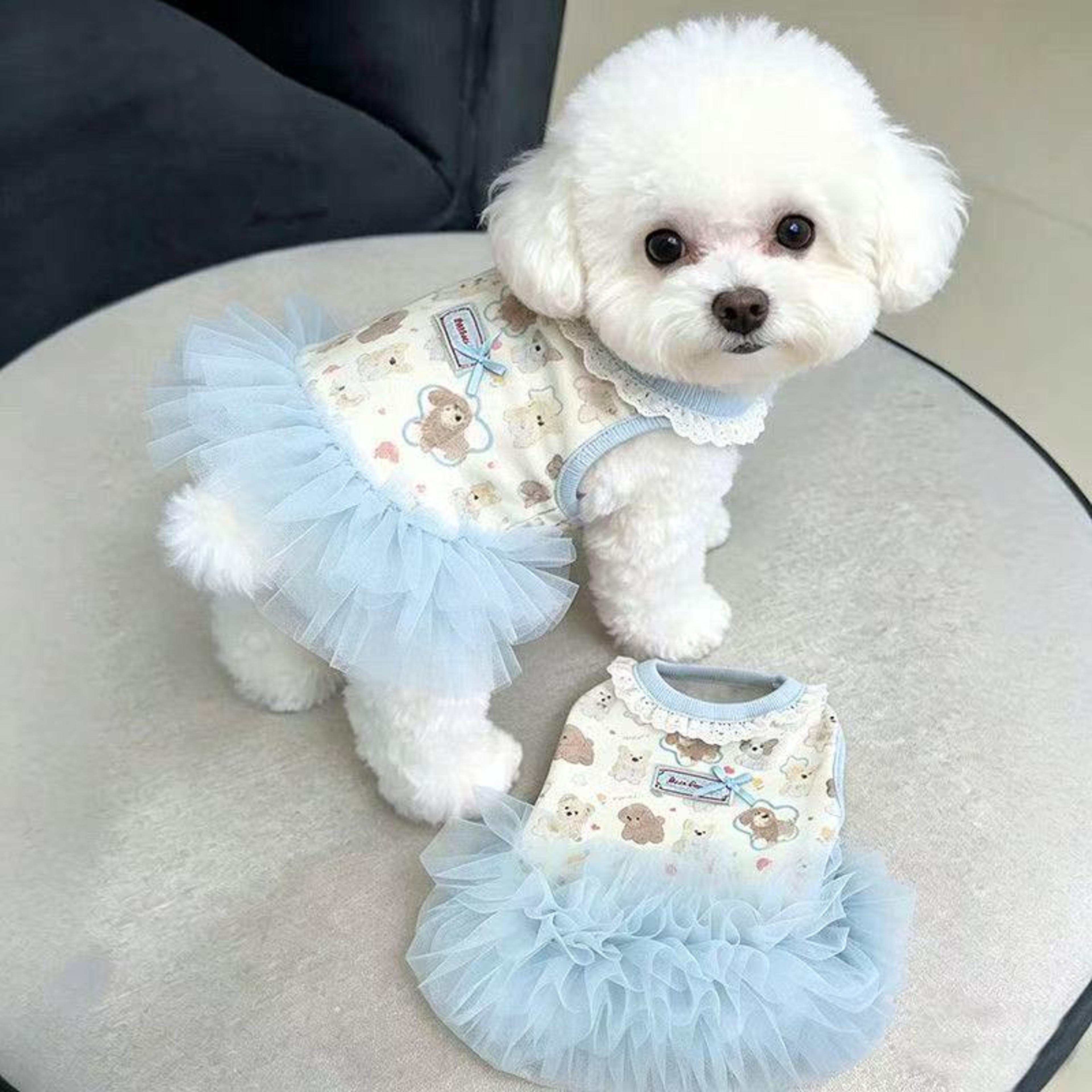 cute dog dress with pink bow cartoon print for small dogs & cats summer pet outfit