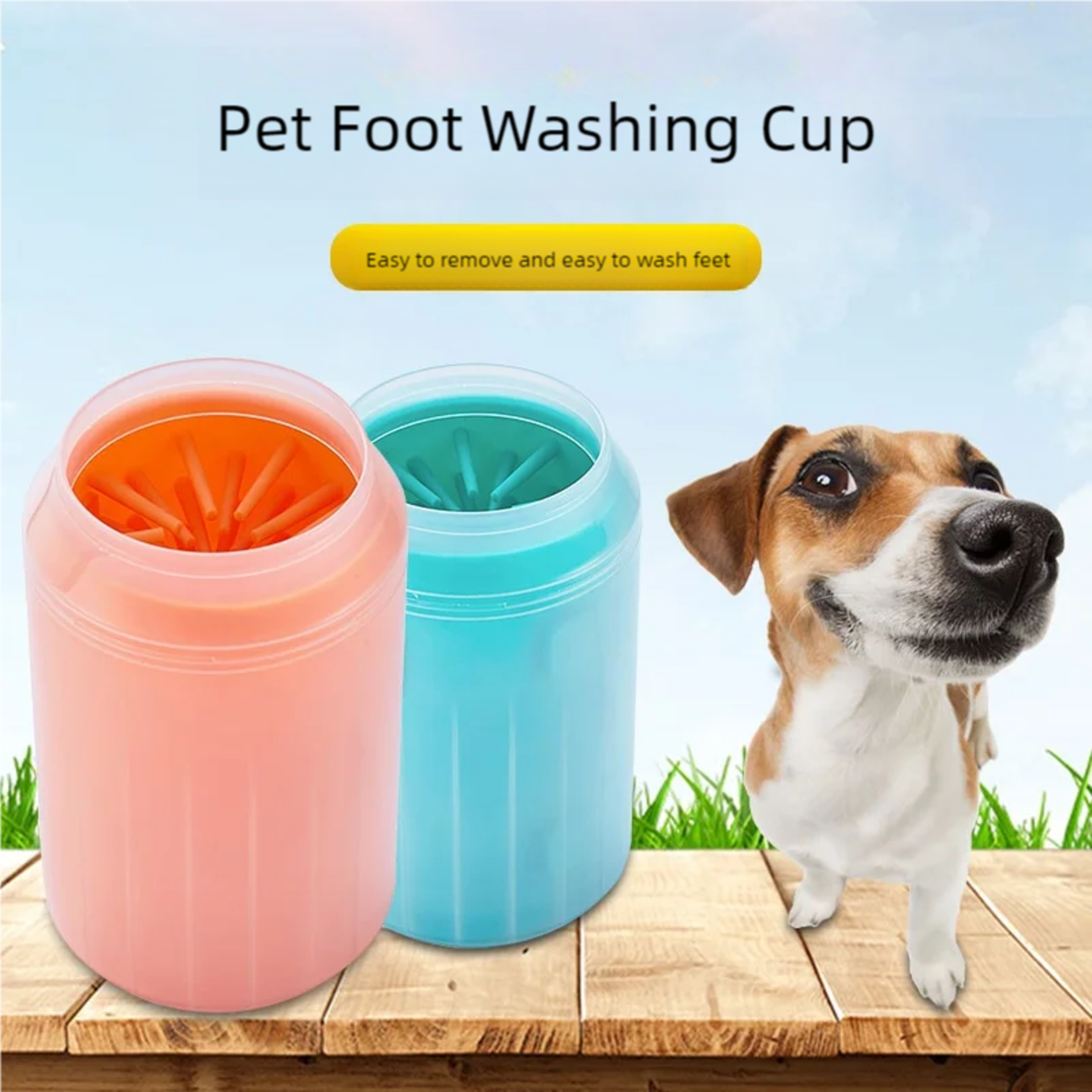 portable dog paw cleaner cup with soft silicone bristles for quick mud free paw washing