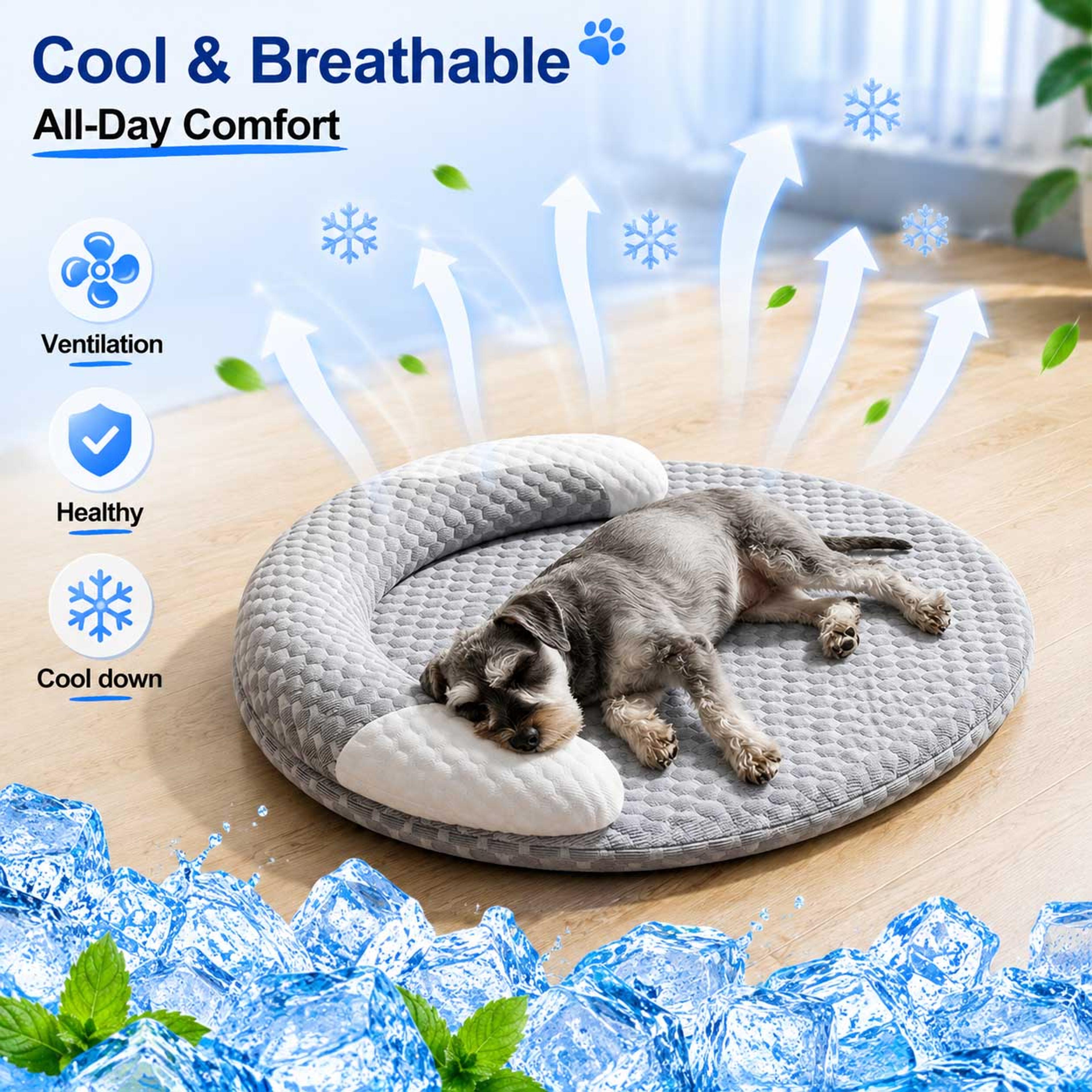 ice silk cooling dog bed breathable pet cooling mat with bolster for dogs & cats