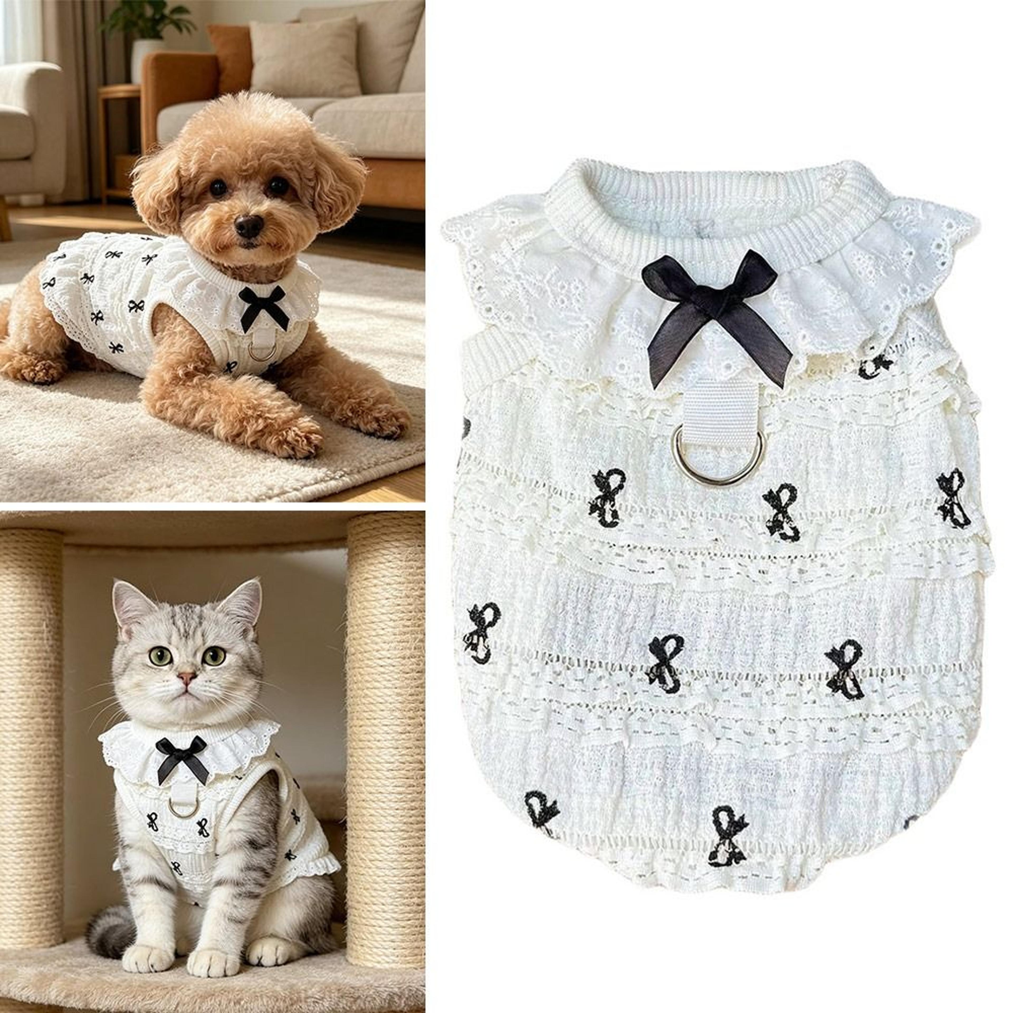 cute dog dress with lace bow & breathable puppy vest for small dogs