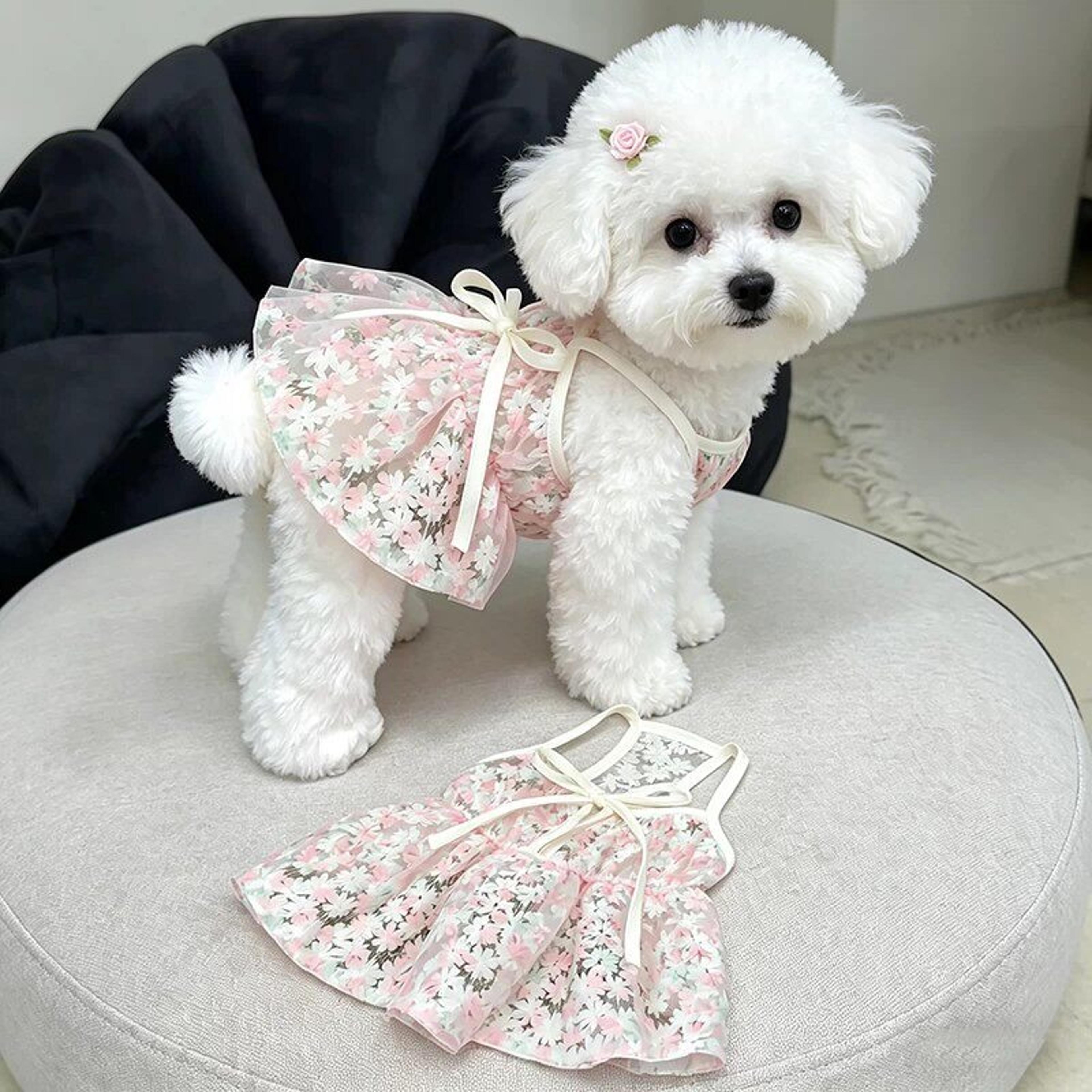 cherry blossom small dog dress breathable princess dog dress for bichon, yorkie & maltese