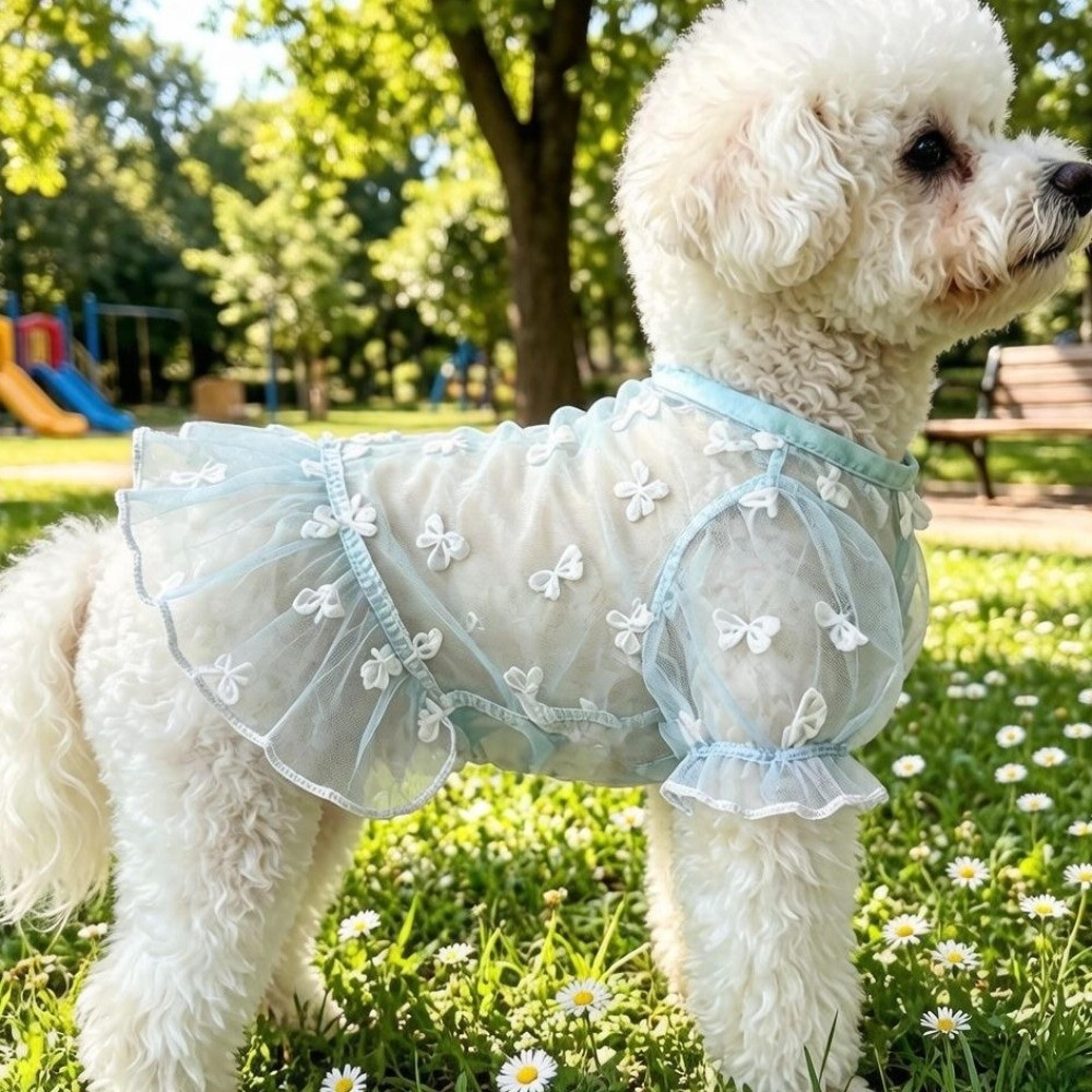 cute dog sun protection shirt with bow ruffle mesh skirt breathable summer dog clothes for small dogs
