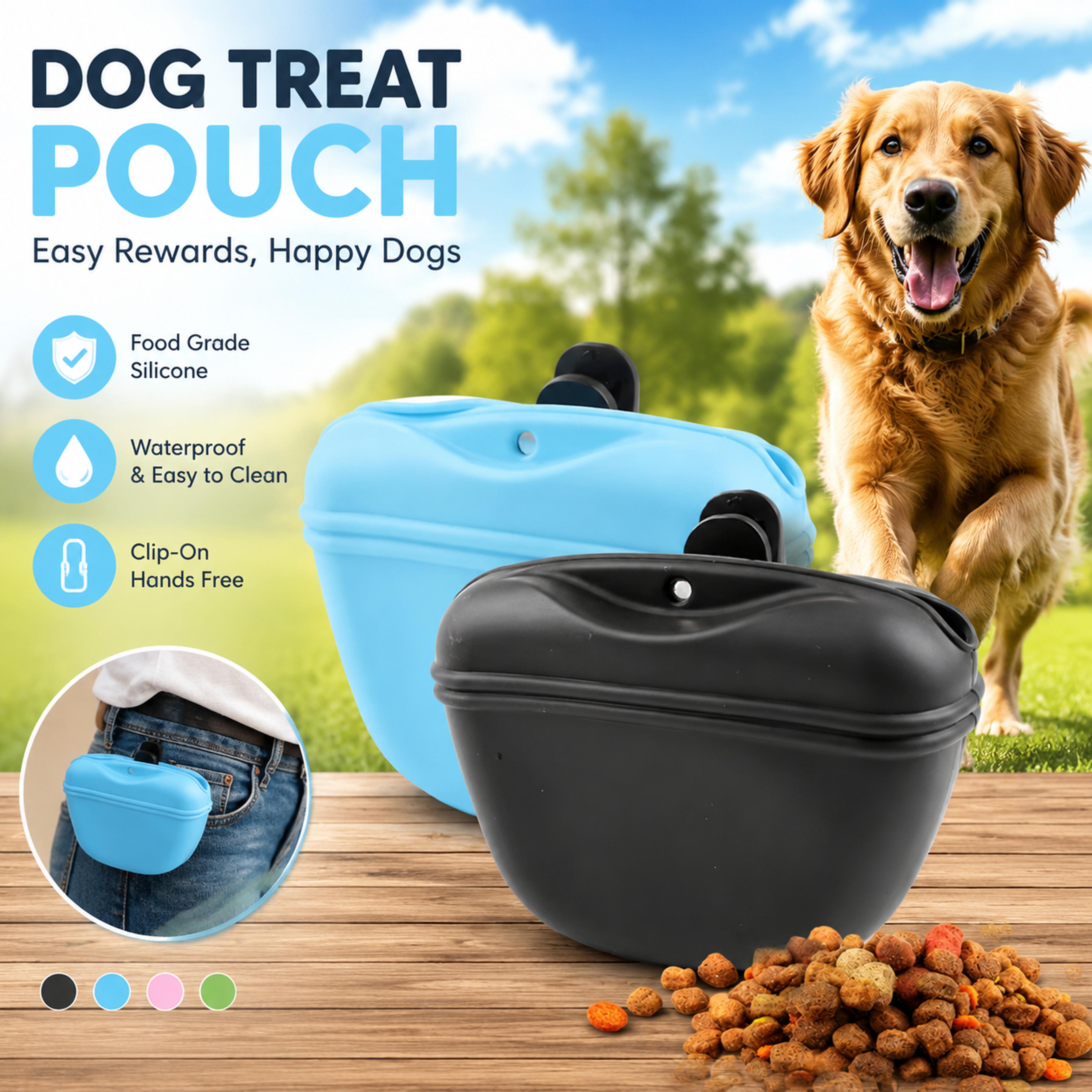 silicone dog treat pouch with magnetic closure & waist clip for hands free pet training
