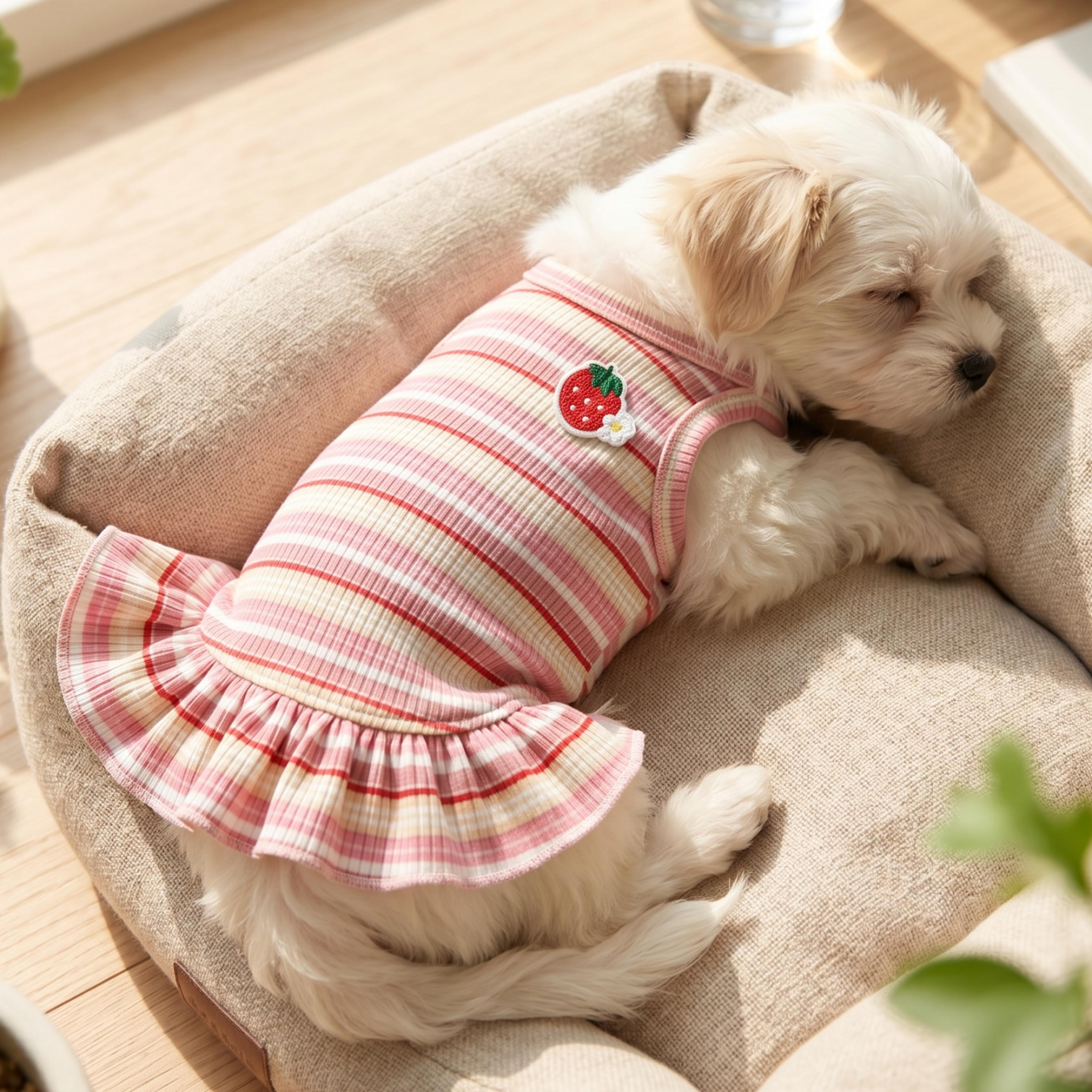 sweet dog princess dress with strawberry print soft ribbed small dog dress for dogs & cats