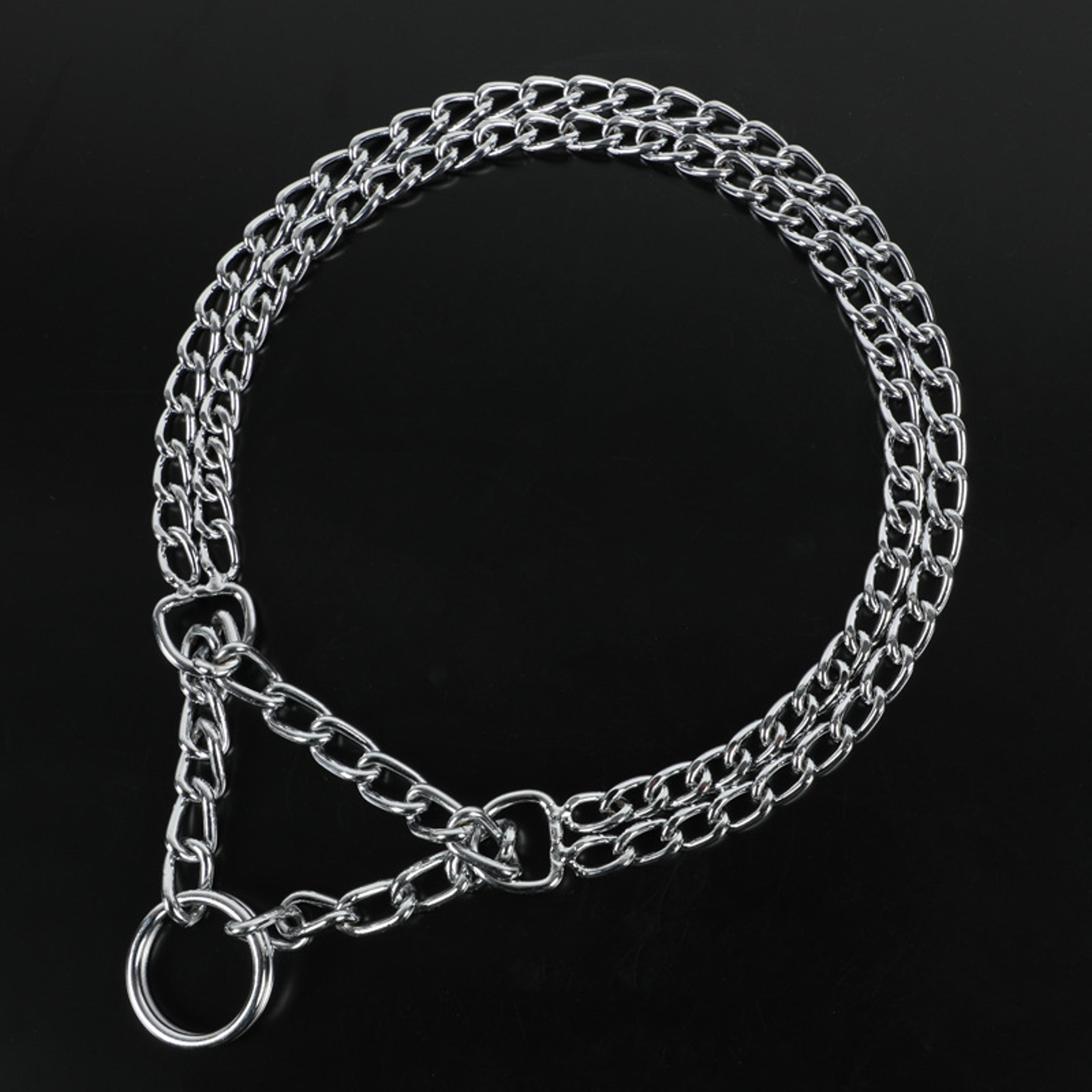 heavy duty adjustable metal dog training collar with double row chain & triple ring design
