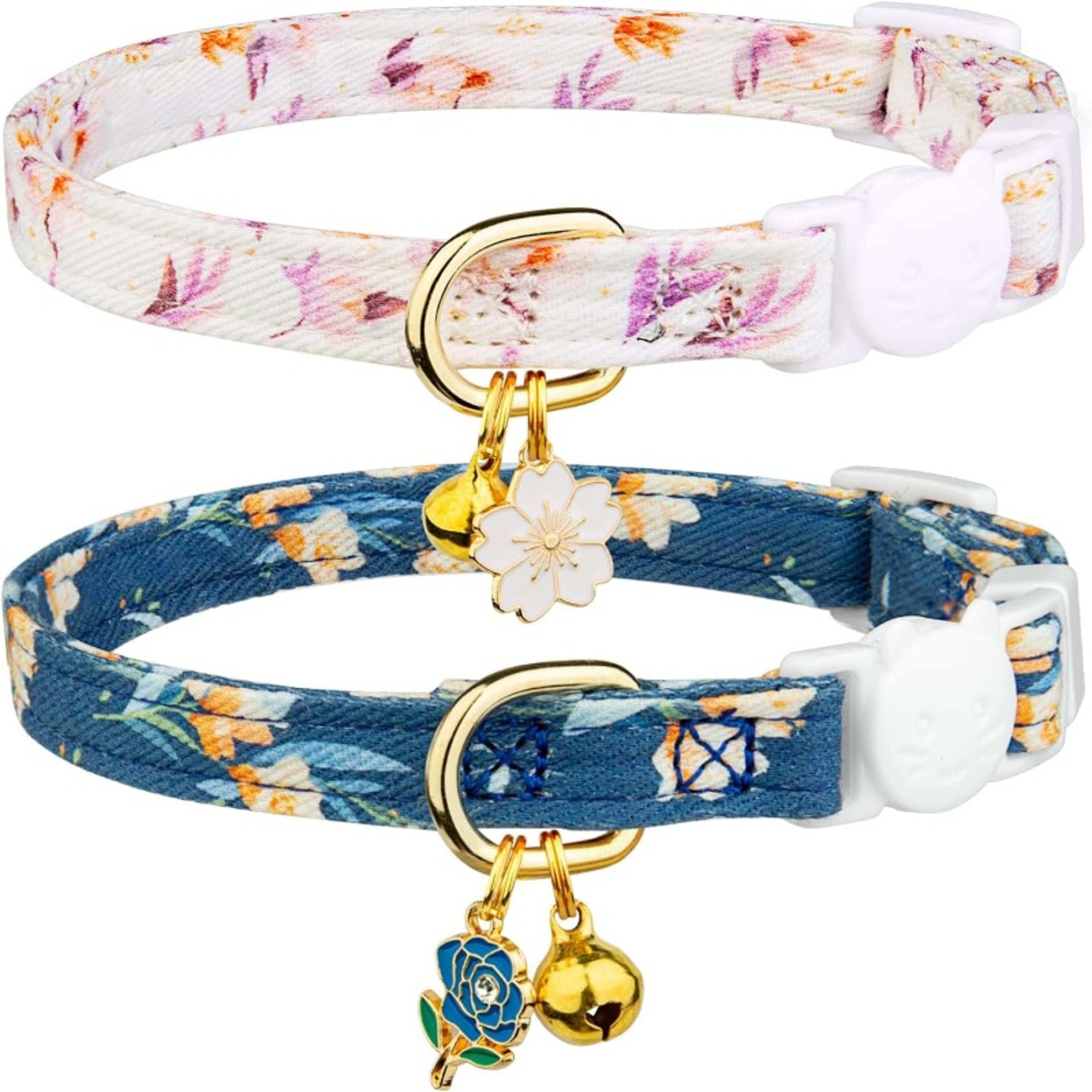 breakaway cat collar set with bell soft cotton cat collar for kittens & adult cats
