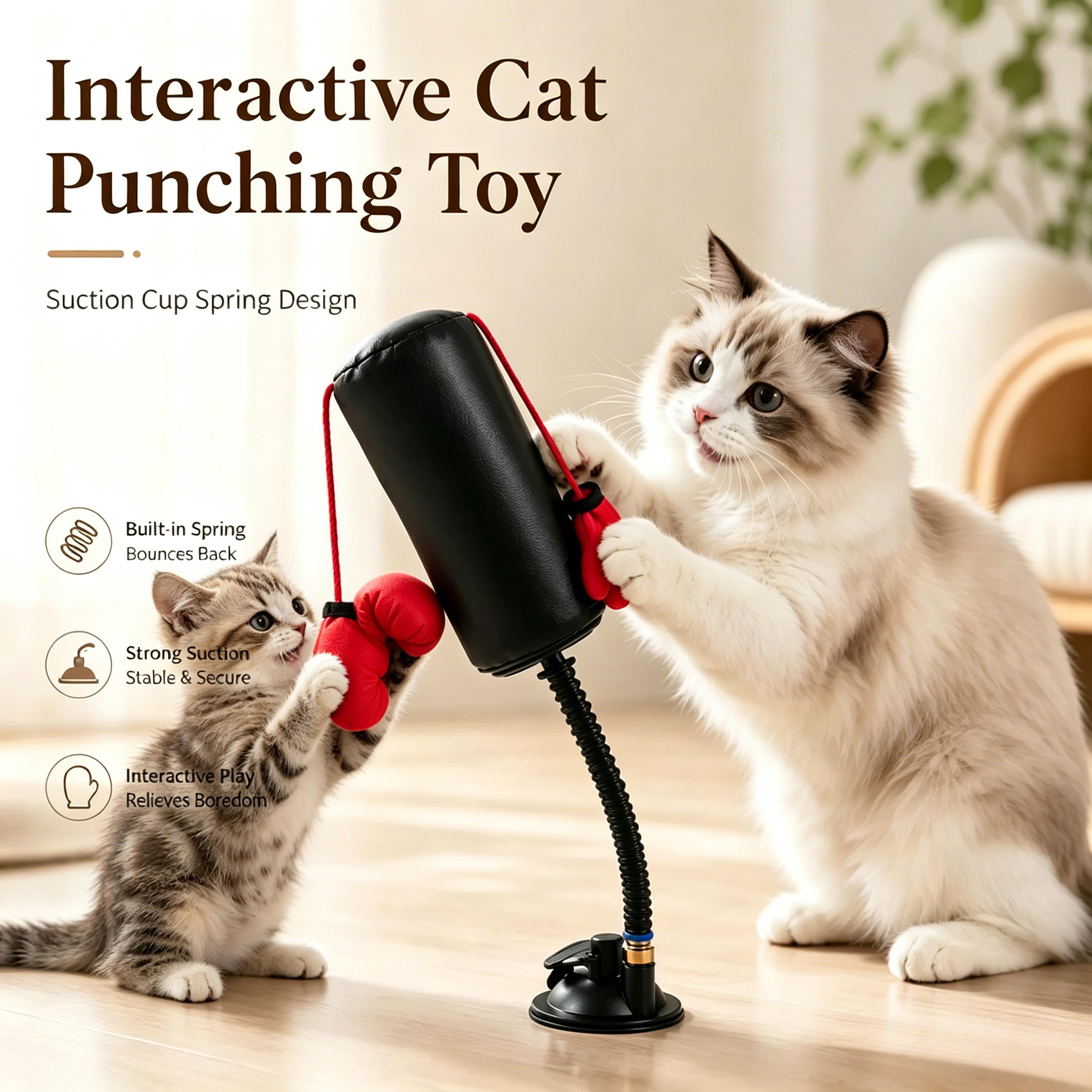 interactive cat boxing toy with dangling gloves for indoor cats funny cat teaser toy