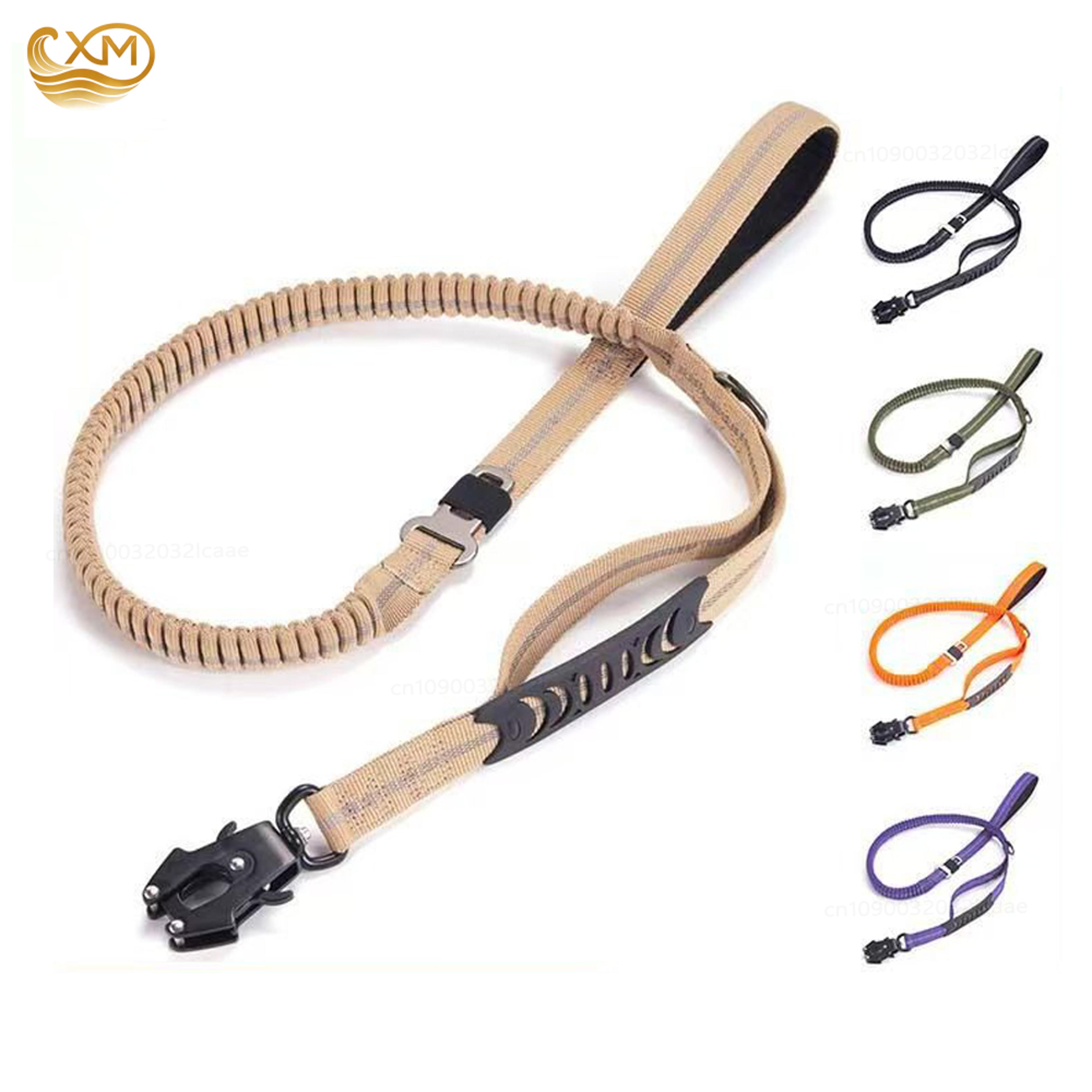 reflective heavy duty dog leash with shock-absorbing bungee & car seatbelt for large dogs
