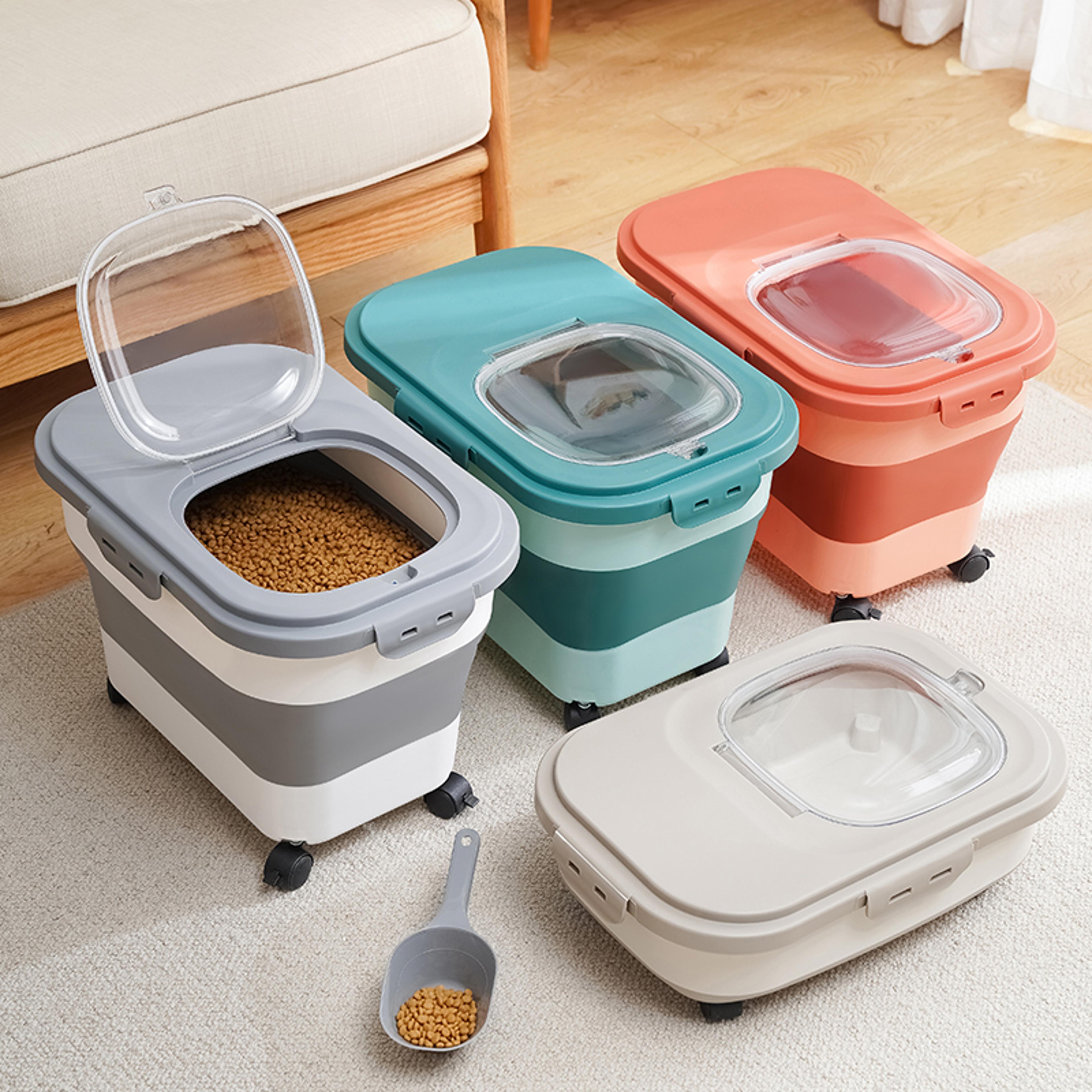 collapsible dog food storage container with airtight lid pet food storage bin
