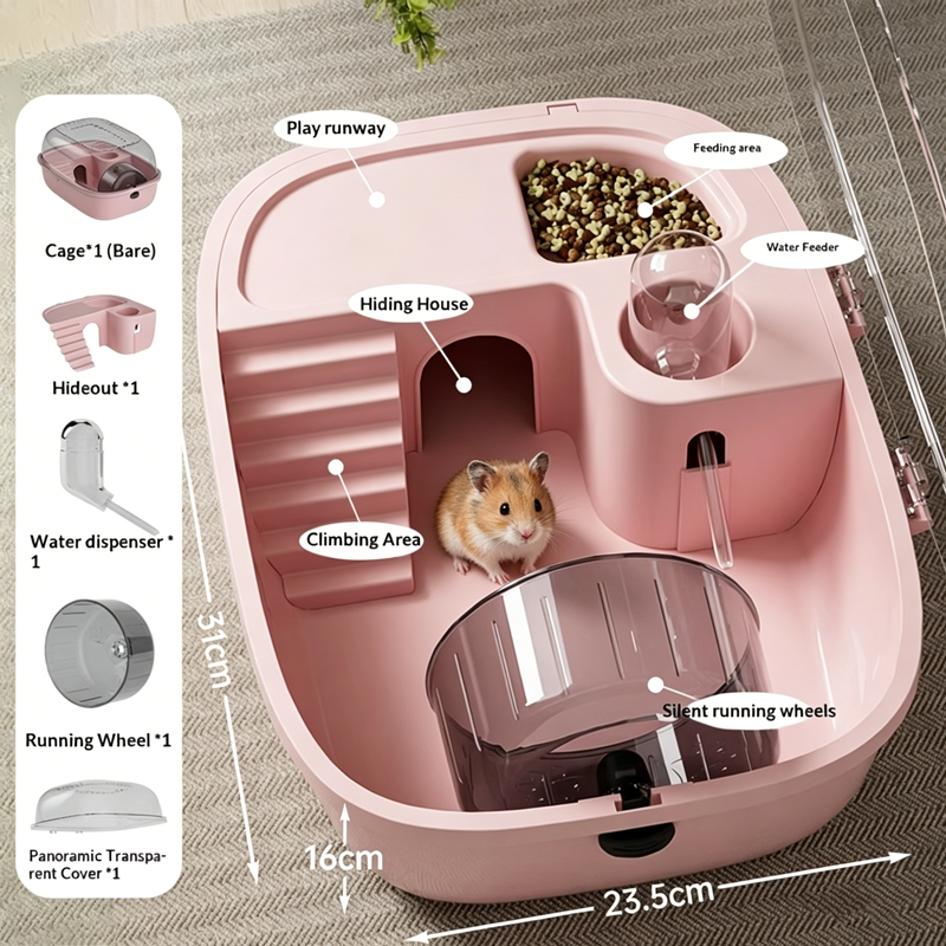 luxury large hamster cage with tier habitat, exercise wheel & hideout for small pets