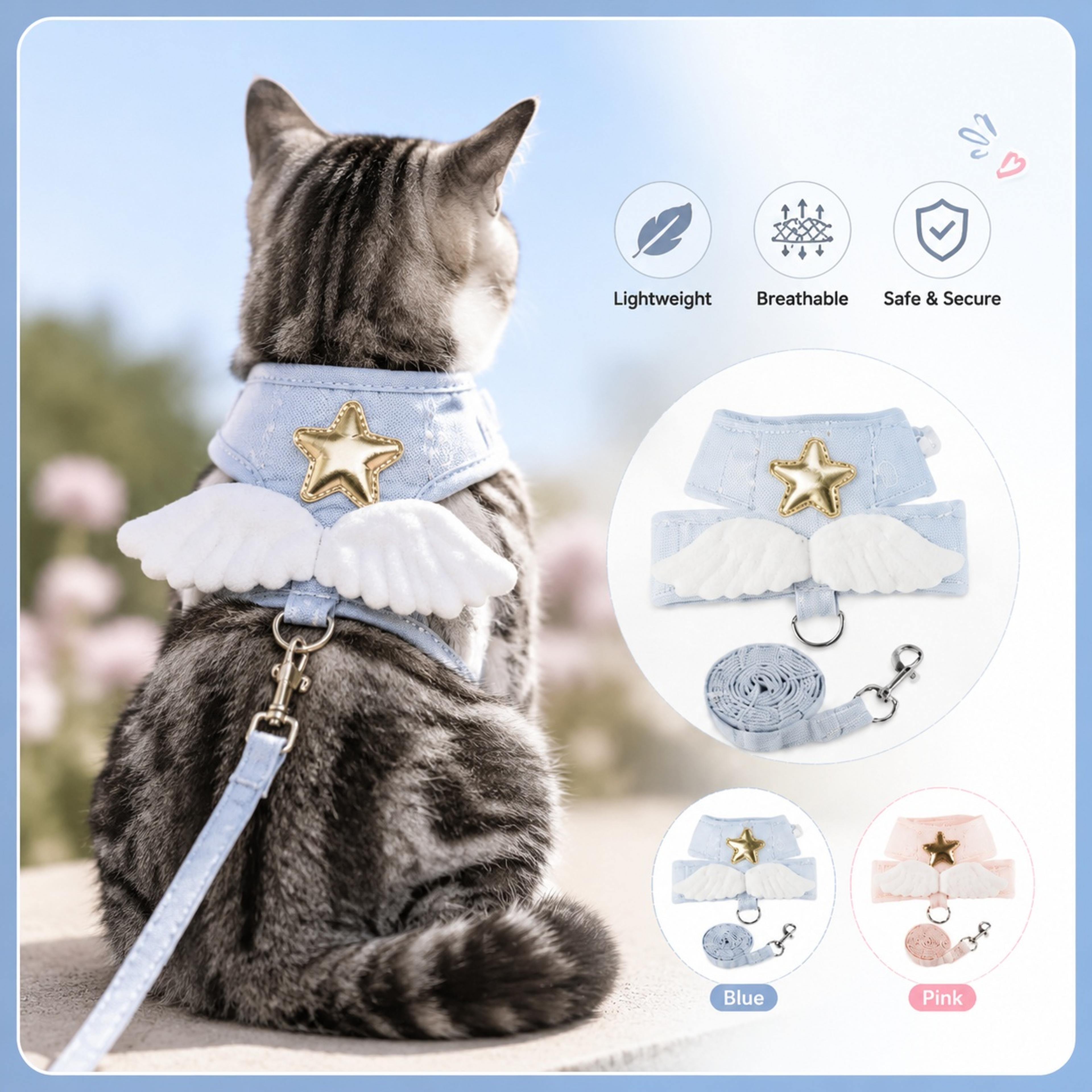 angel wing cat harness and leash set escape proof soft mesh kitten vest for cats & small dogs