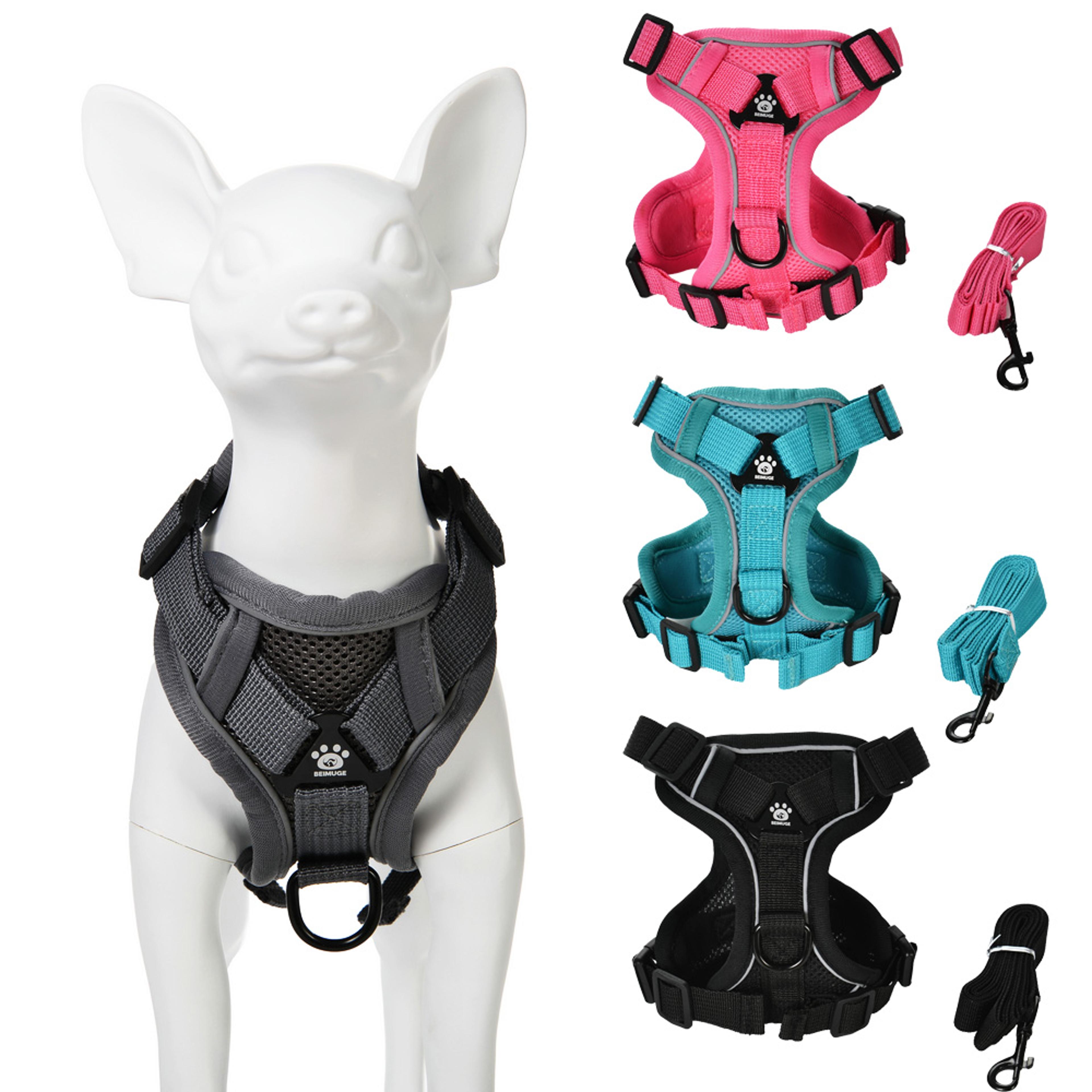 reflective dog harness leash set adjustable soft vest for small medium dogs & cats