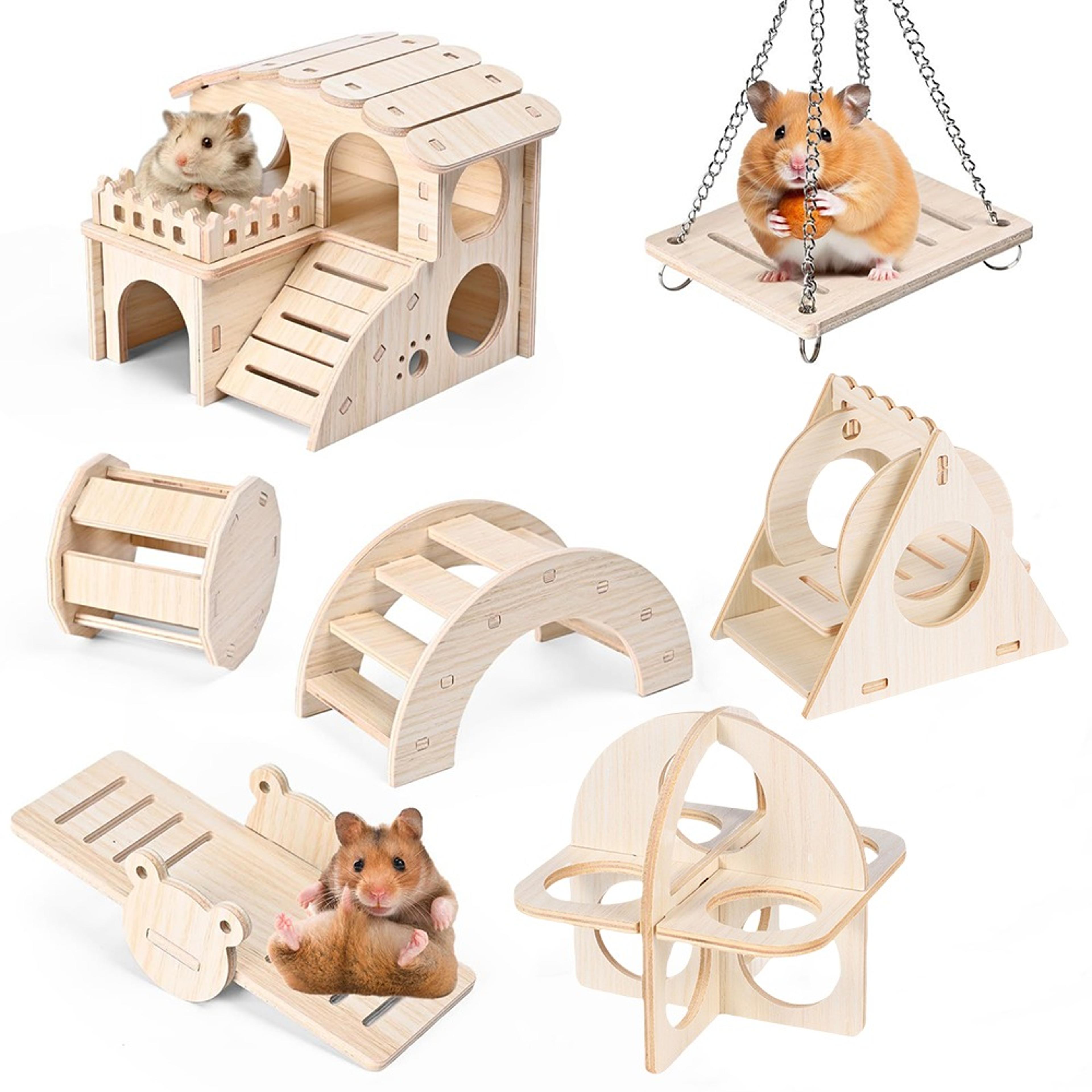 wooden hamster swing & seesaw toy for small pets natural hamster cage accessories