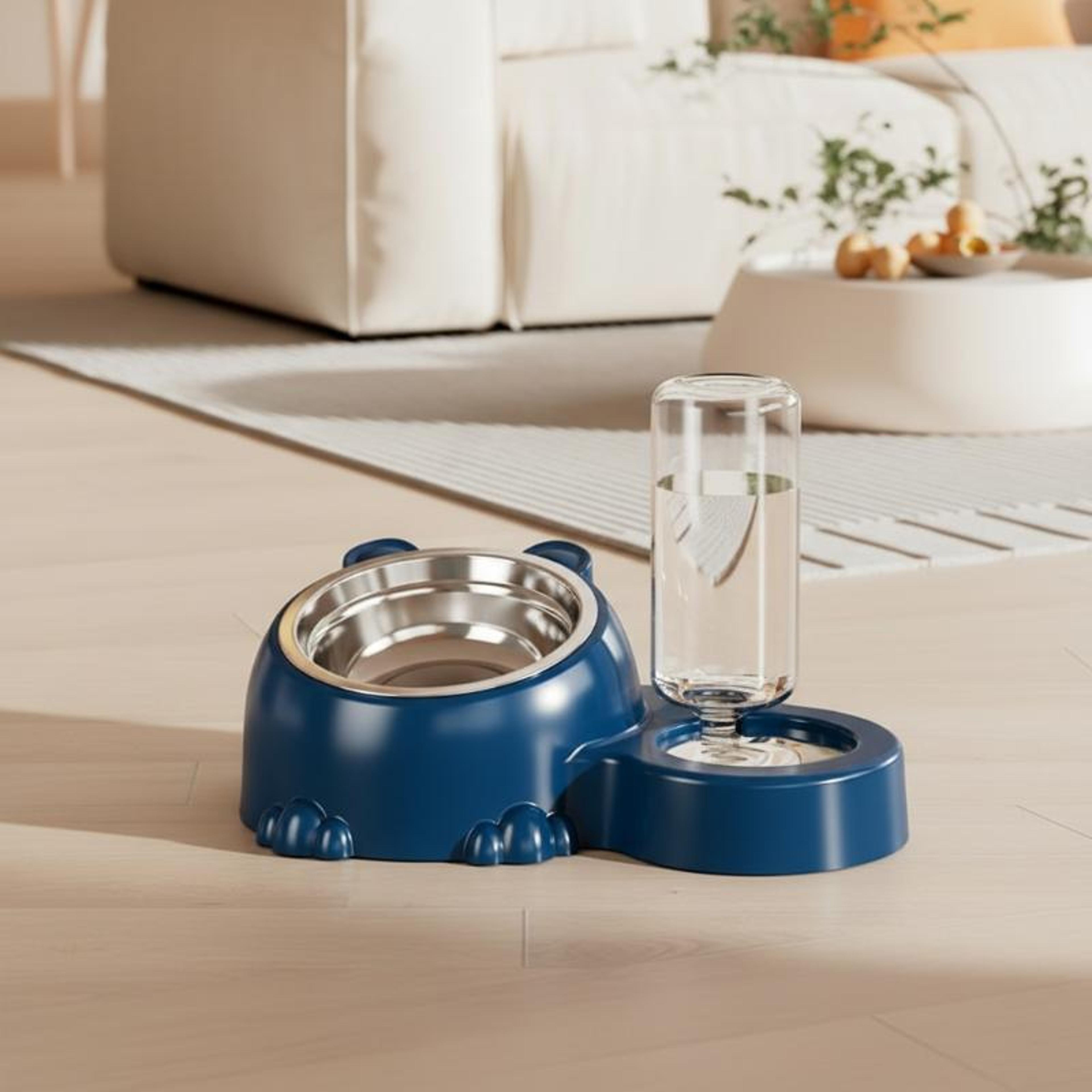 automatic pet water feeder & elevated cat bowl with tilted stainless steel food dish