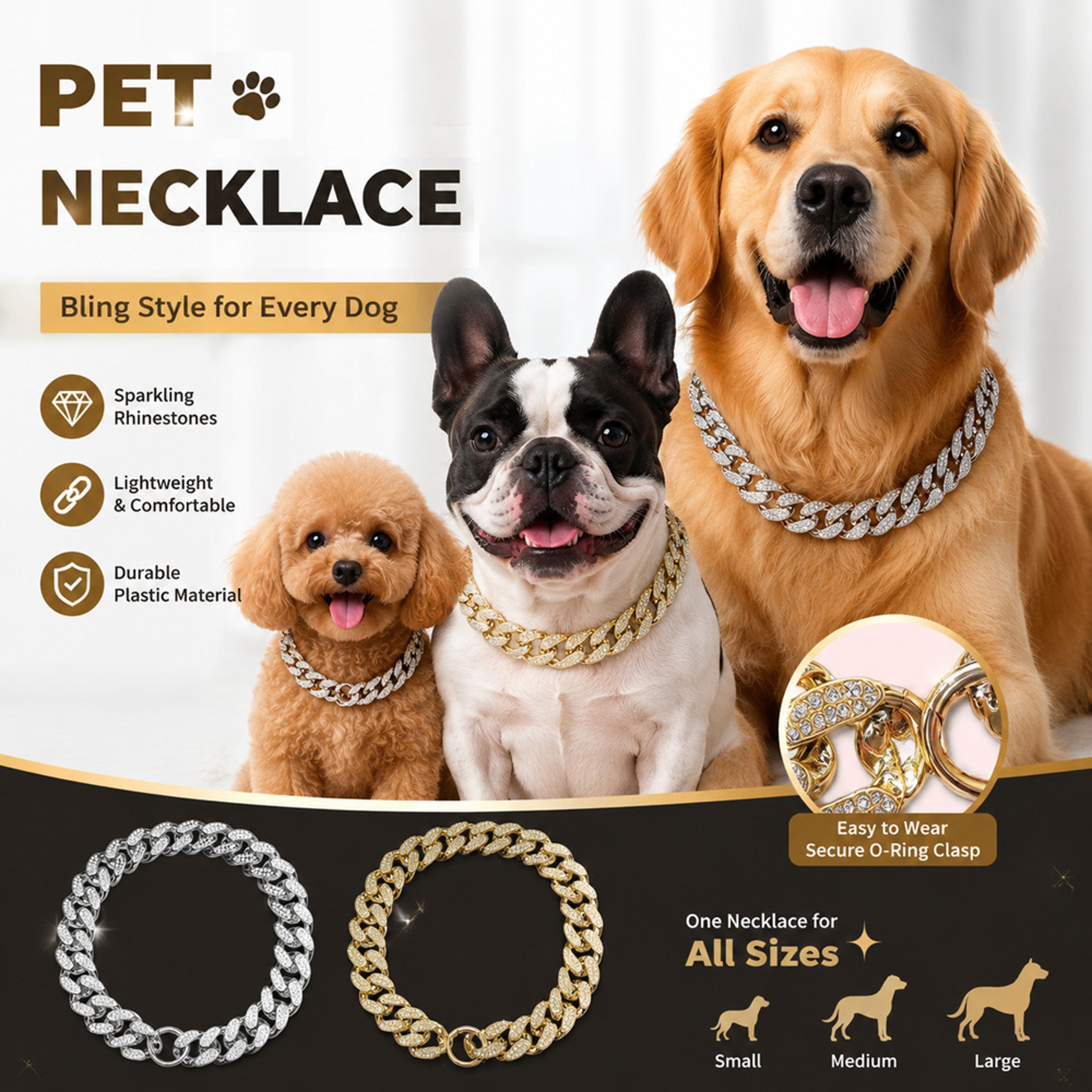 luxury pet chain collar rhinestone cuban link dog collar for dogs & cats
