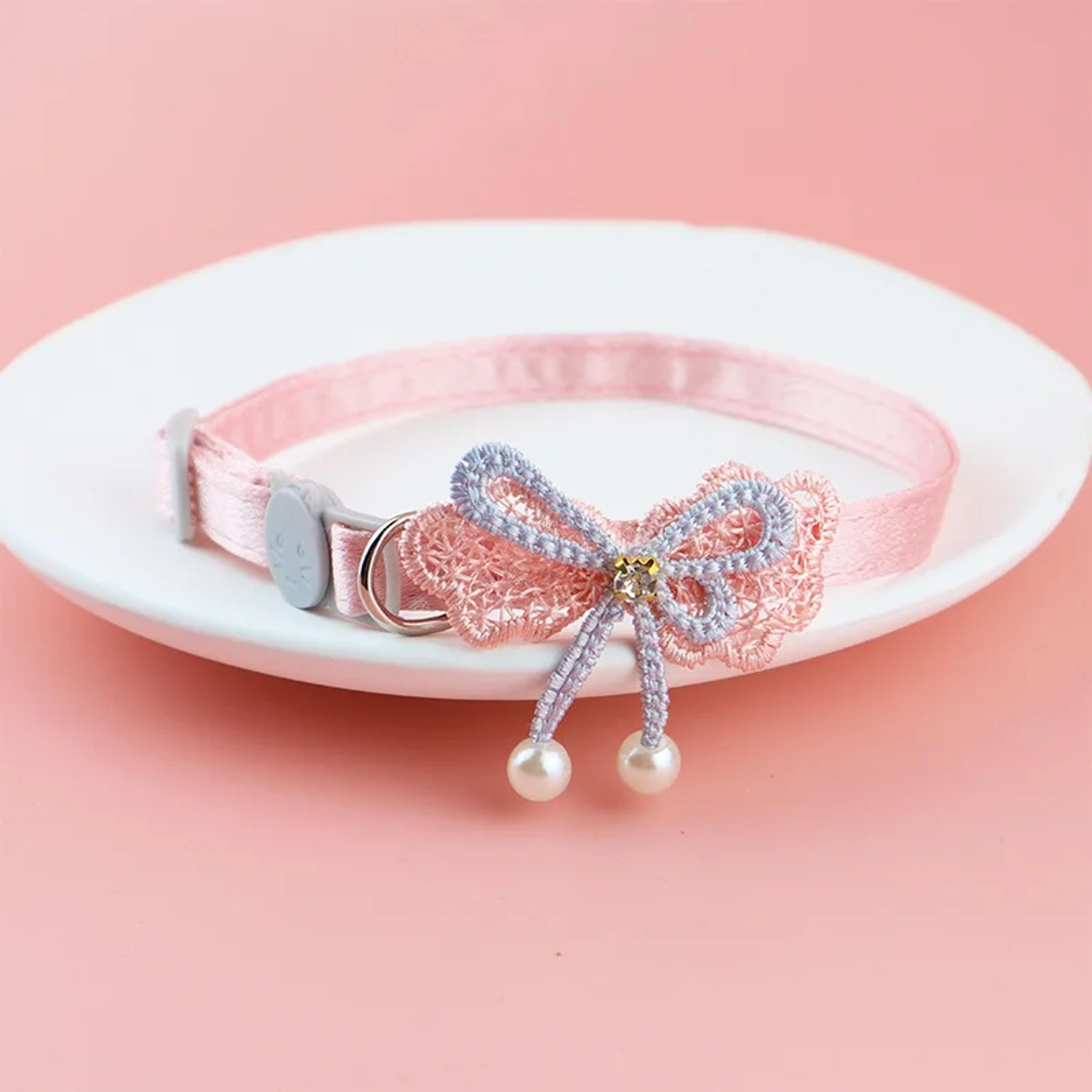 pink lace cat collar with bell adjustable kitten collar for small dogs & cats