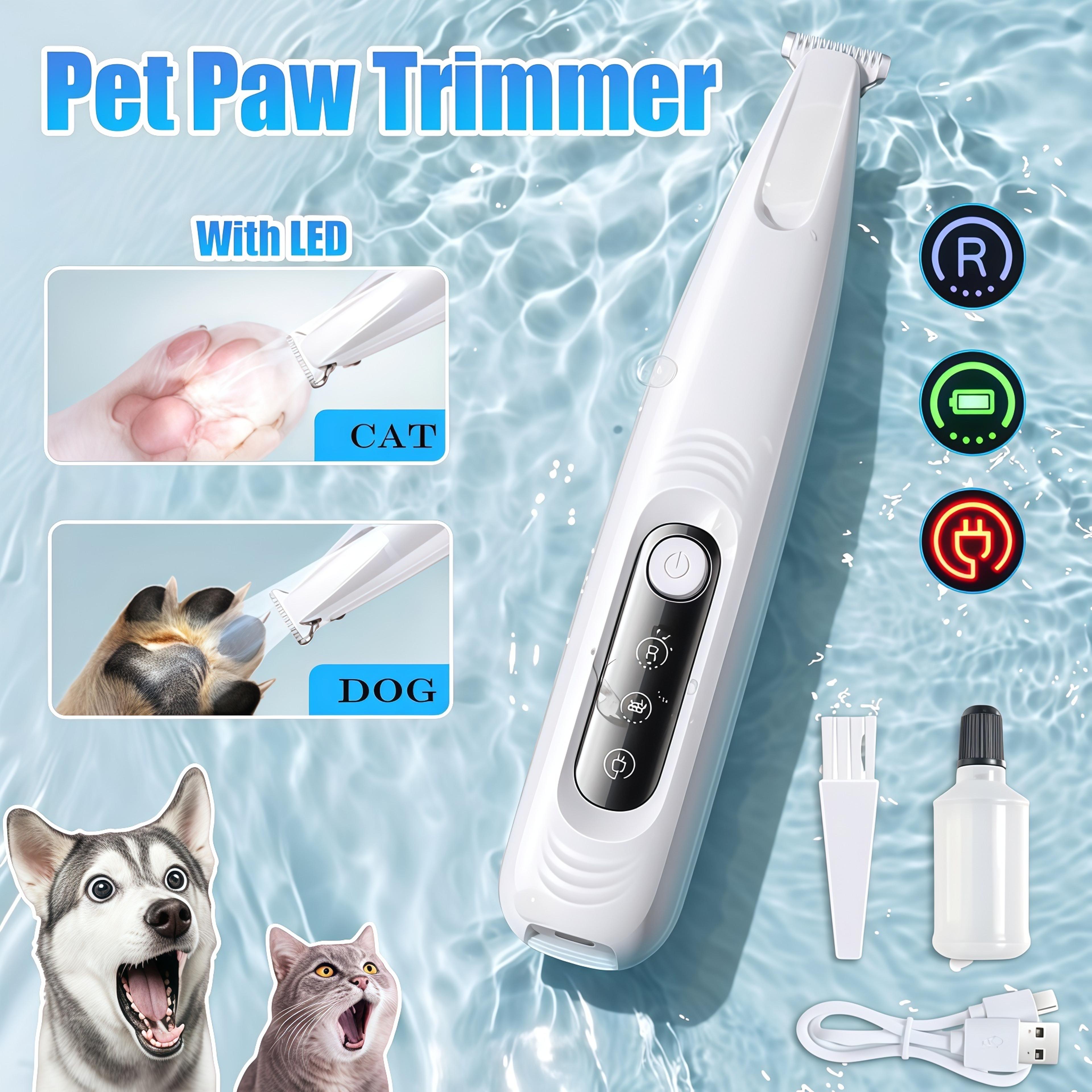led dog paw trimmer with wide blade, waterproof pet hair trimmer & rechargeable dog clippers