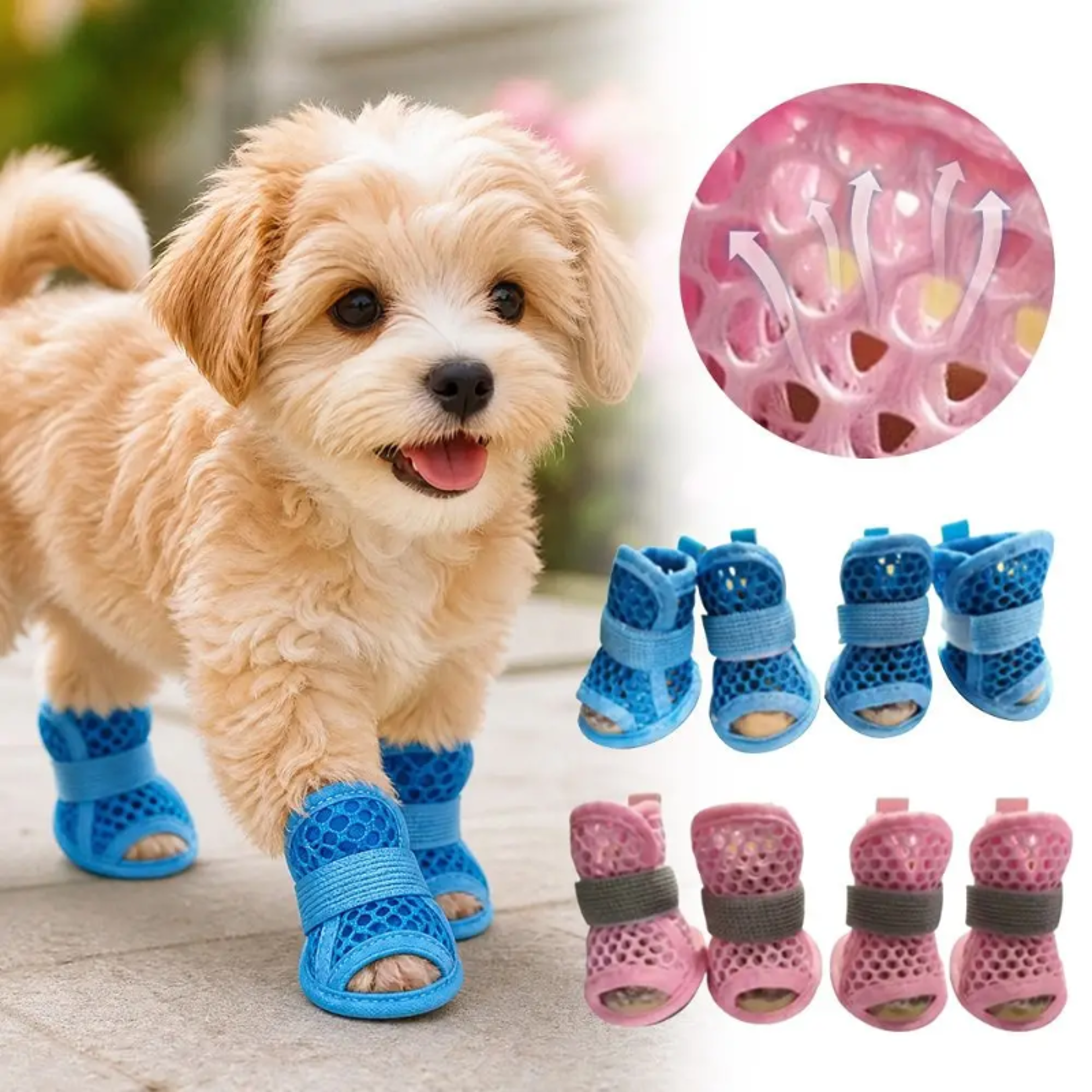 breathable dog shoes for small dogs anti-slip mesh summer dog booties with elastic straps